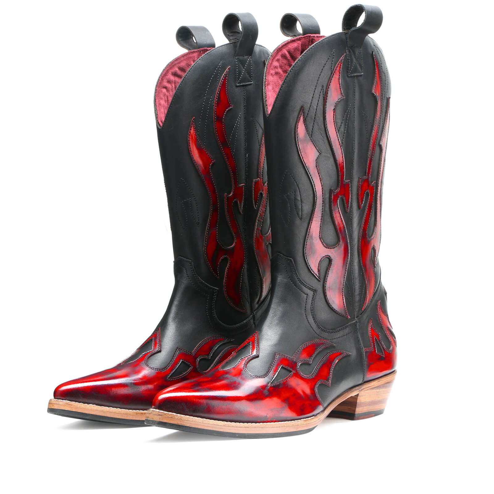 Flames Handpainted Cowboy Boots in Red-Black