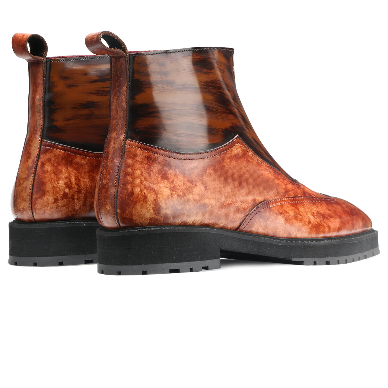 Onya Marble Zipper Boots in Cognac