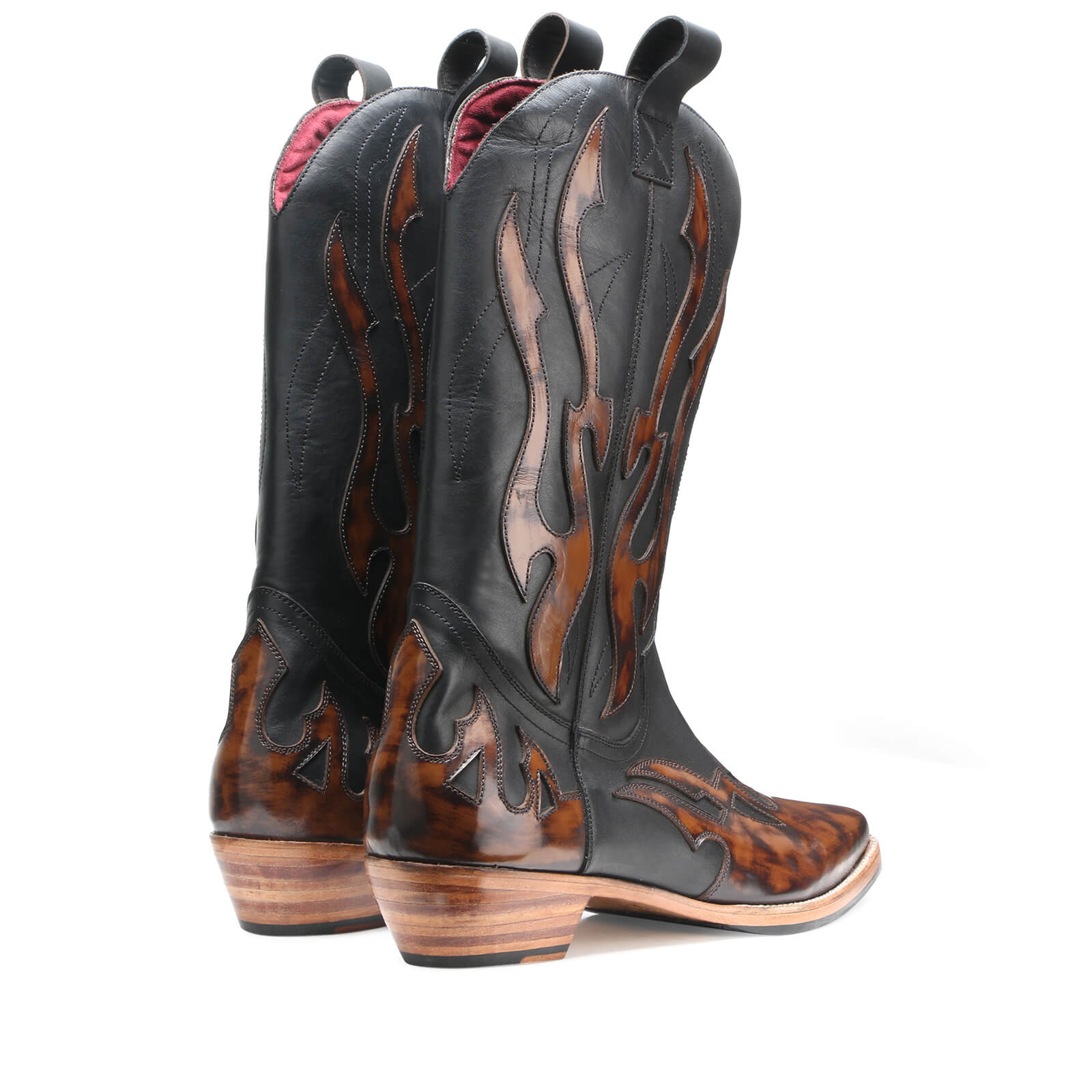 Flames Handpainted Cowboy Boots in Brown-Black