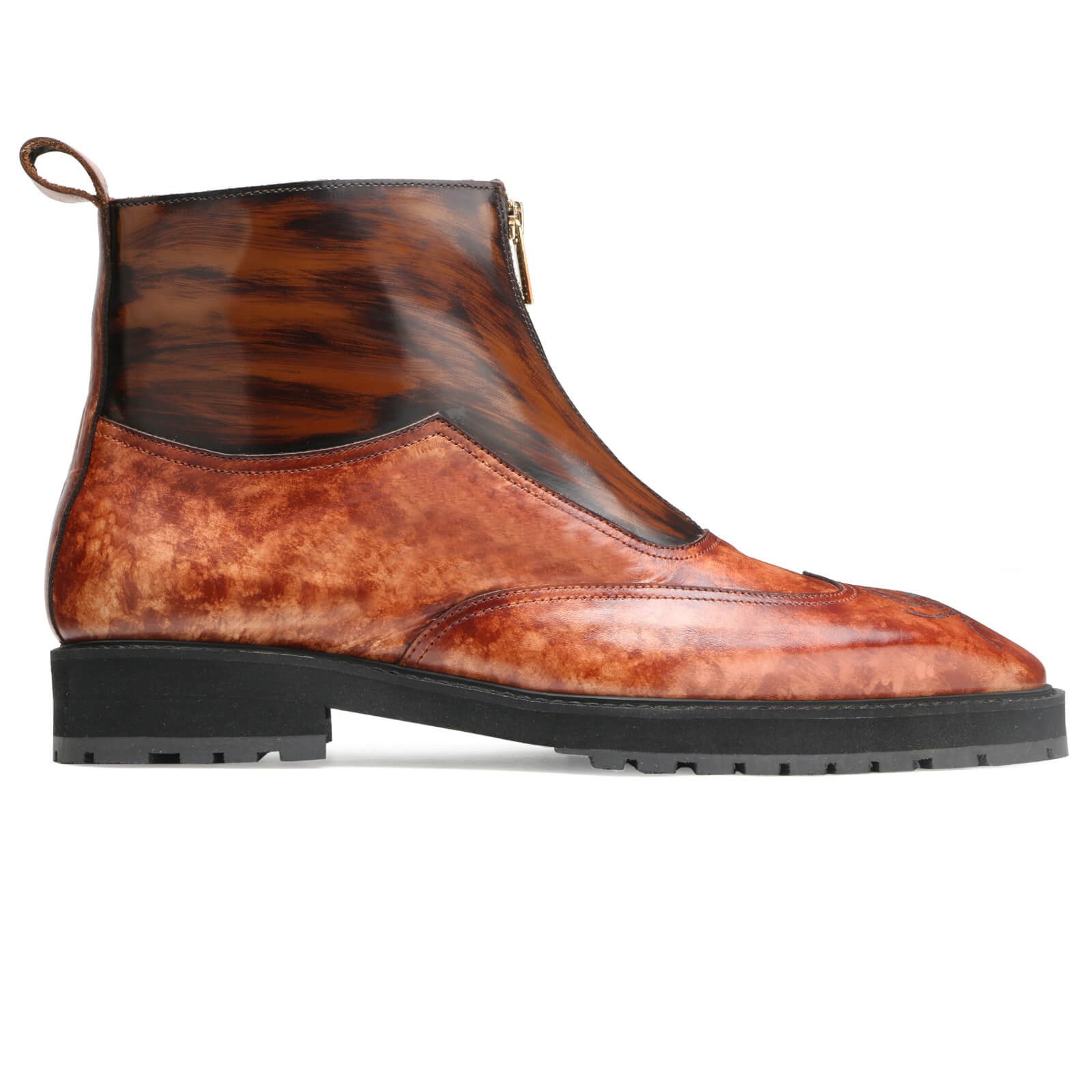 Onya Marble Zipper Boots in Cognac