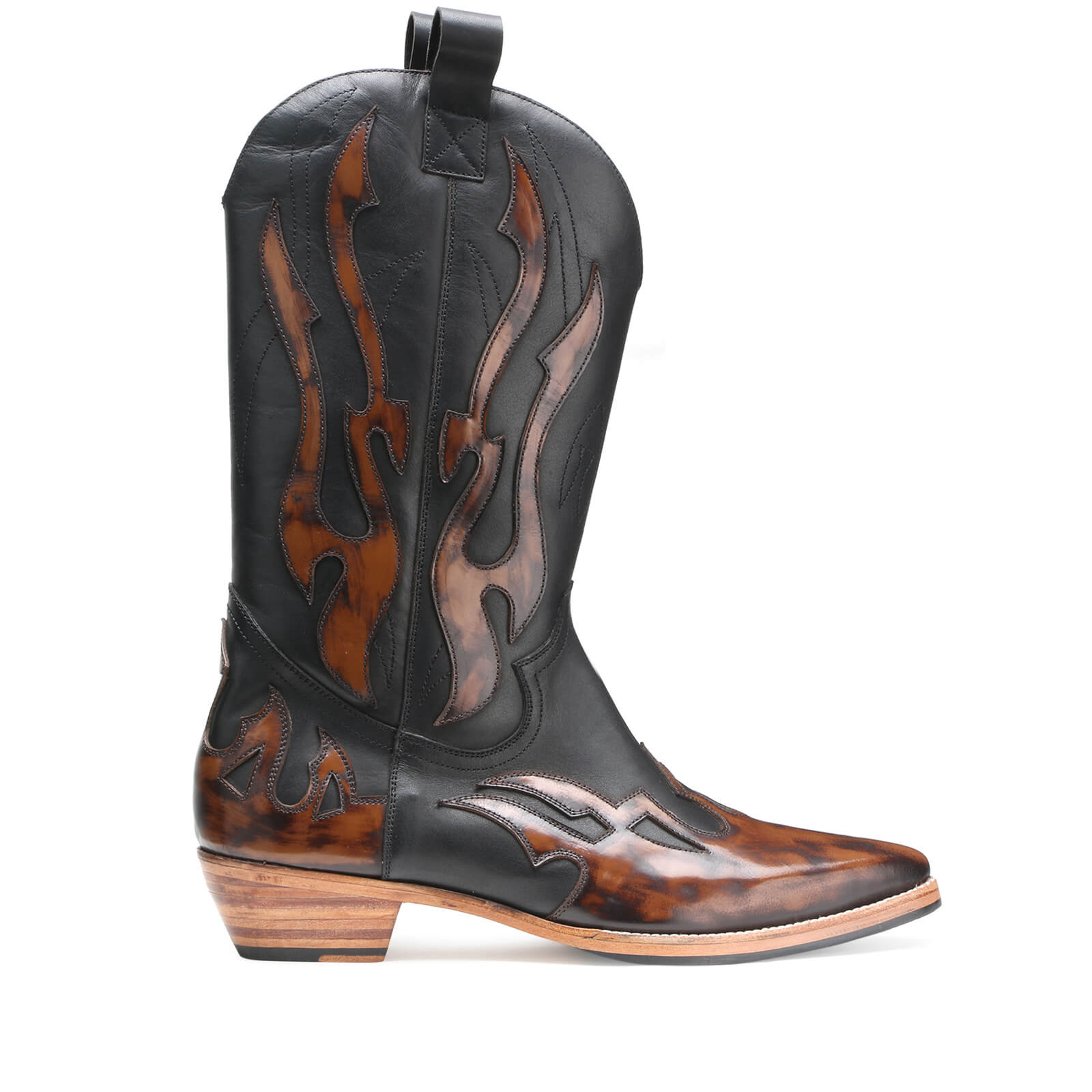 Flames Handpainted Cowboy Boots in Brown-Black