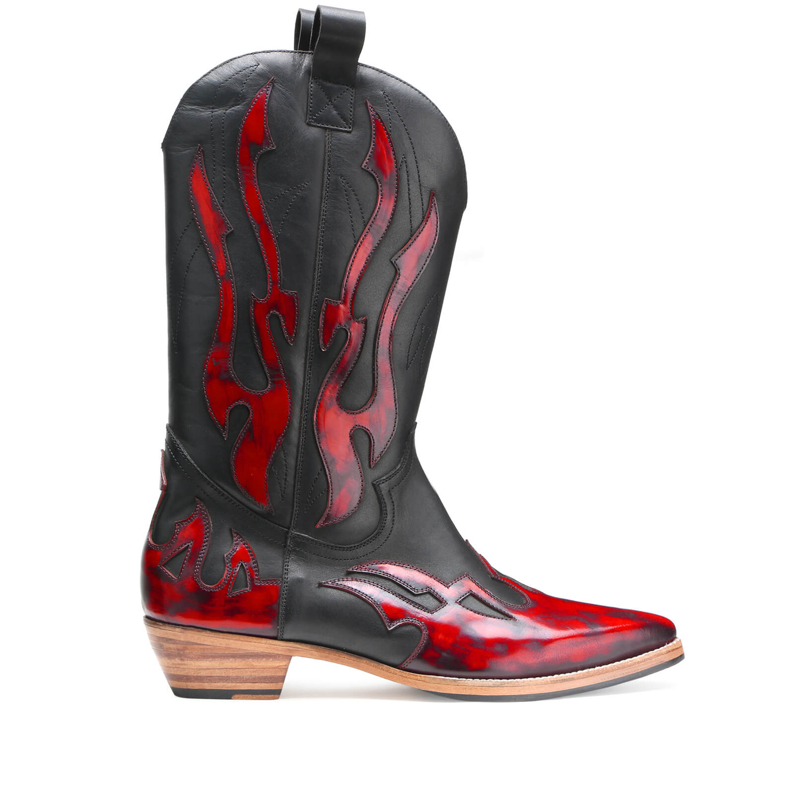 Flames Handpainted Cowboy Boots in Red-Black