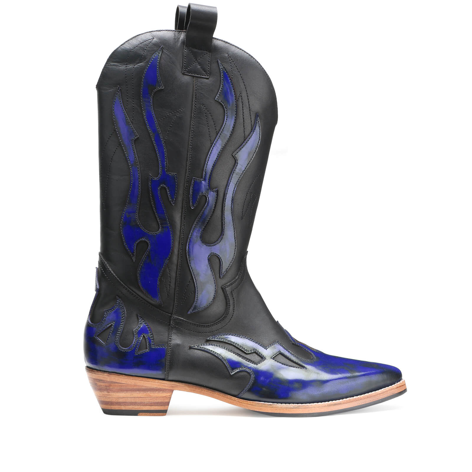 Flames Handpainted Cowboy Boots in Black Blue