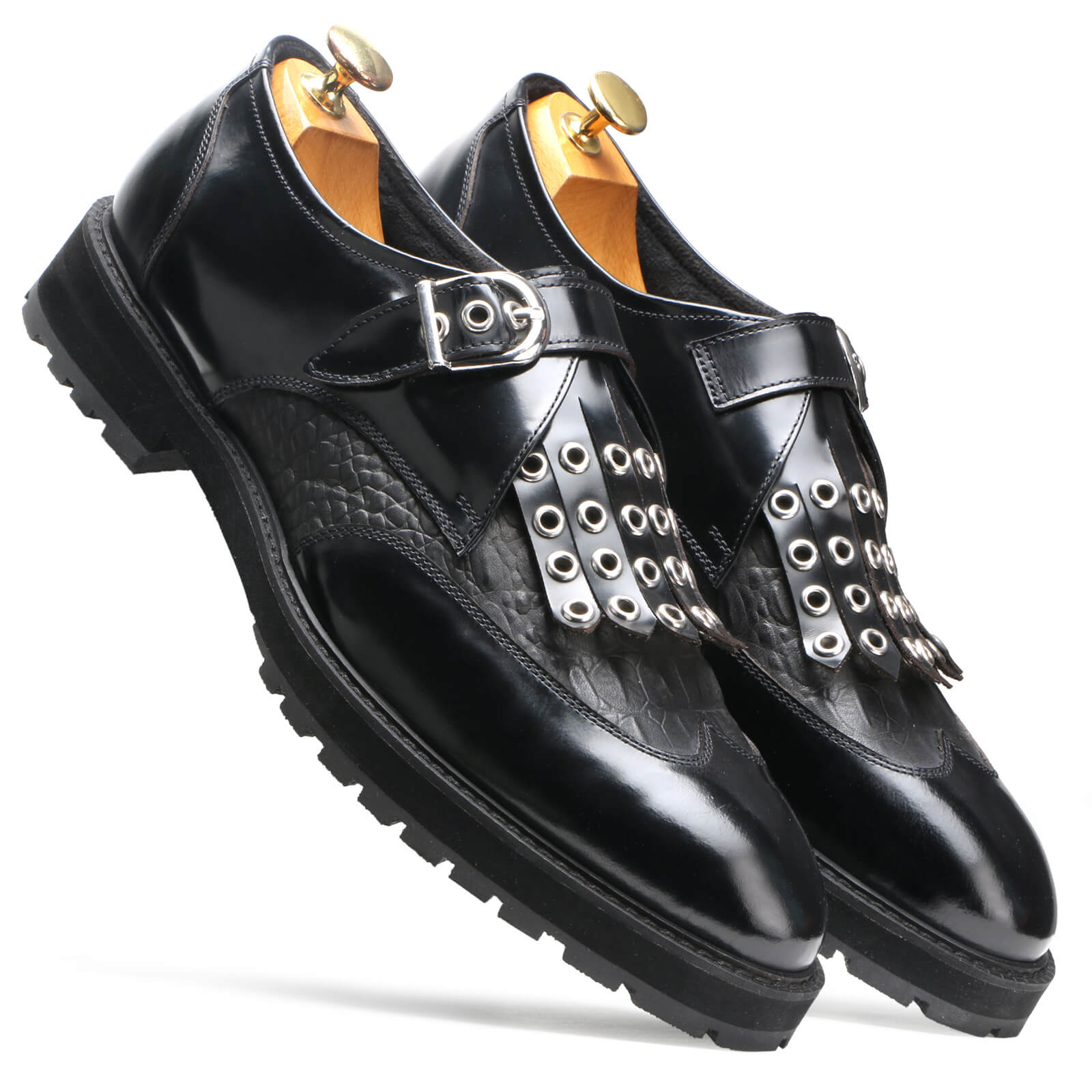 Oslo Riveted Kiltie Monks in Black