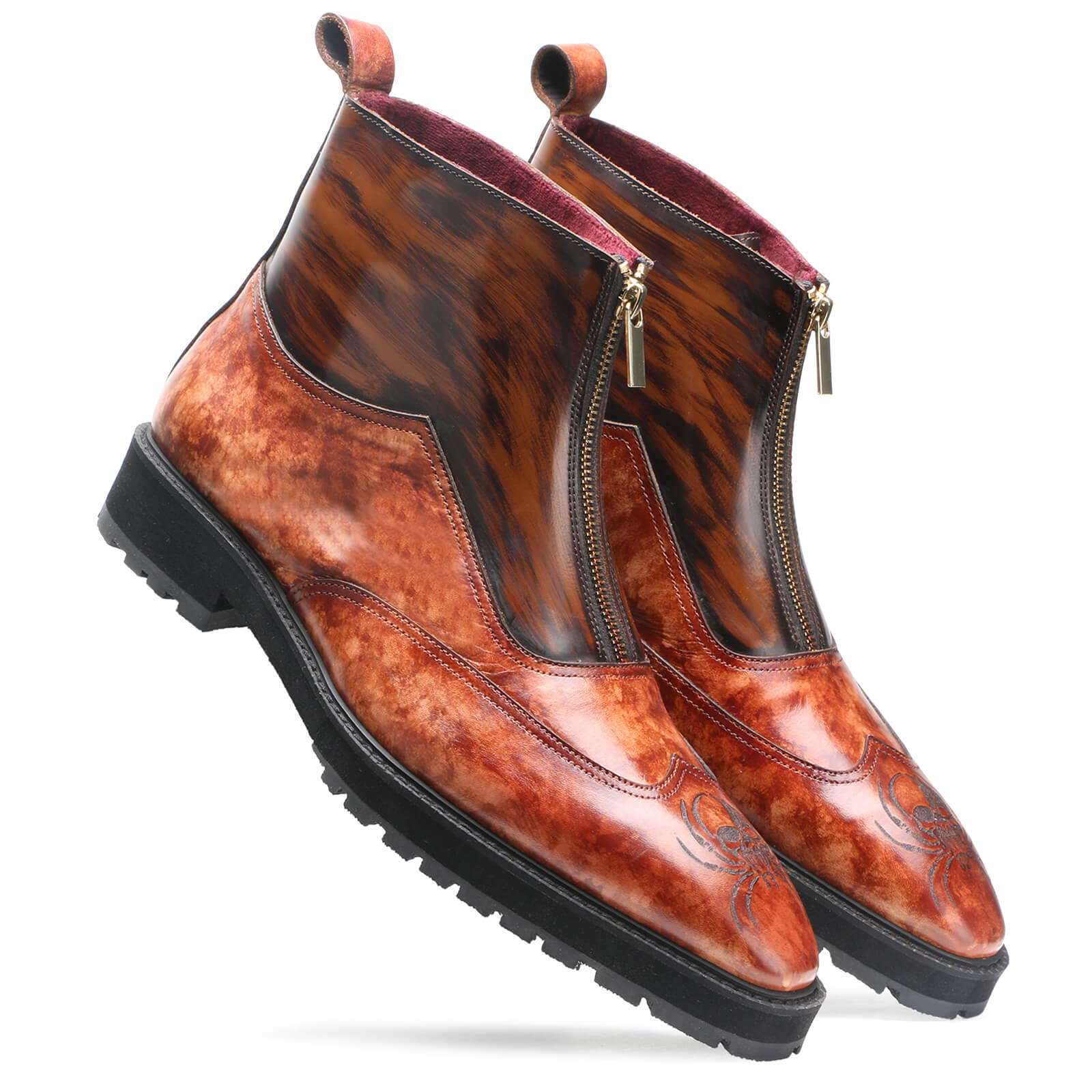 Onya Marble Zipper Boots in Cognac