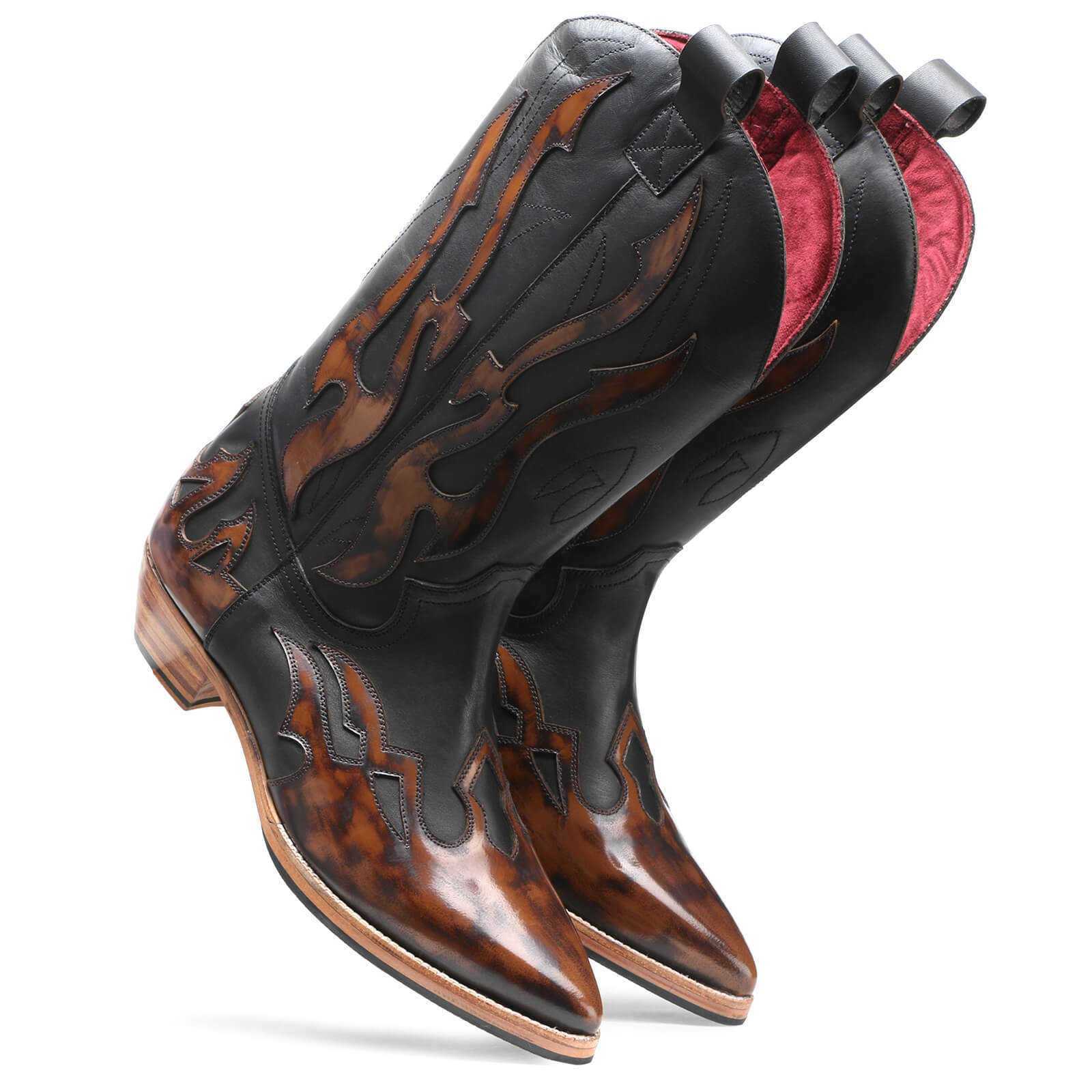 Flames Handpainted Cowboy Boots in Brown-Black