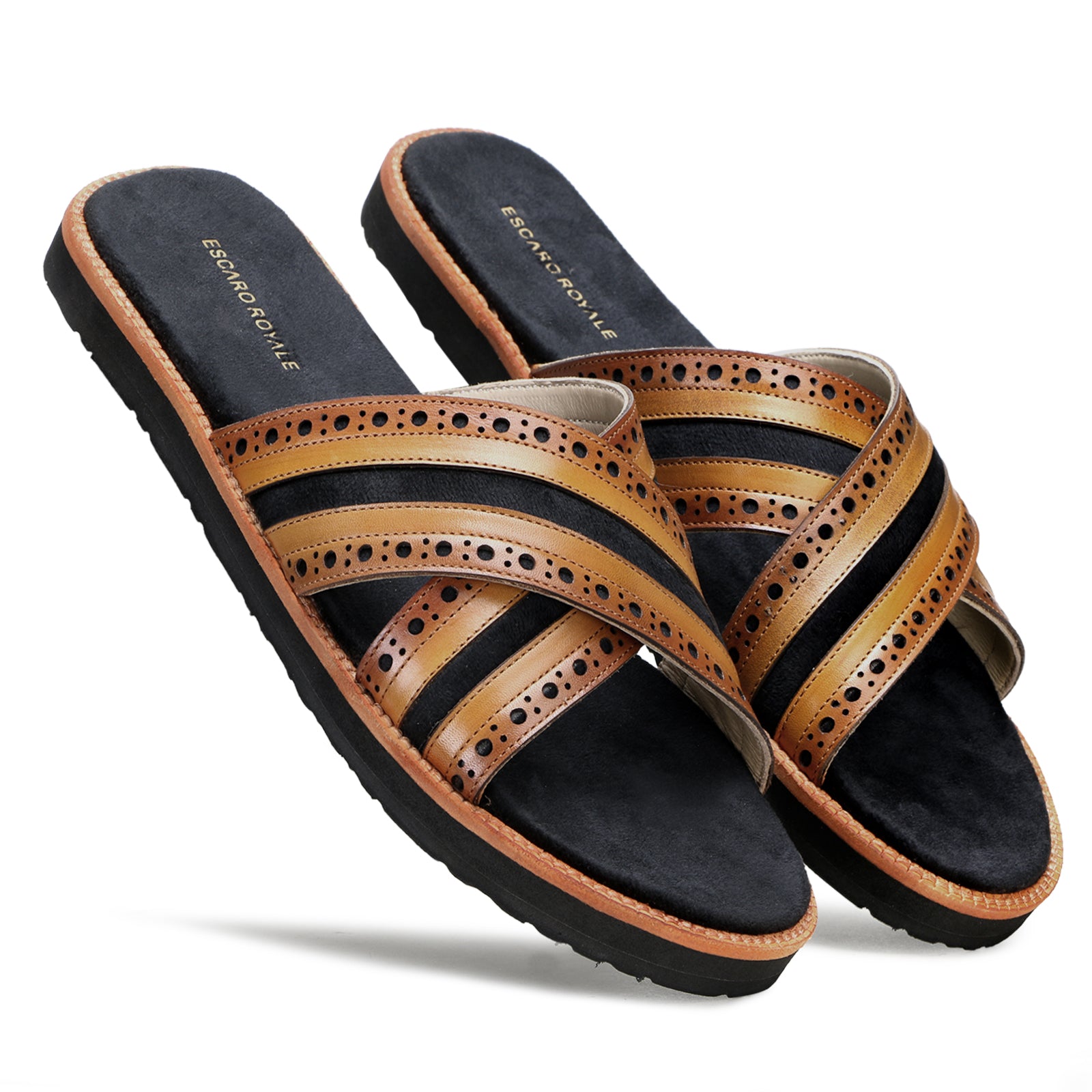The Veneto Crossband Sliders in Tan-Black