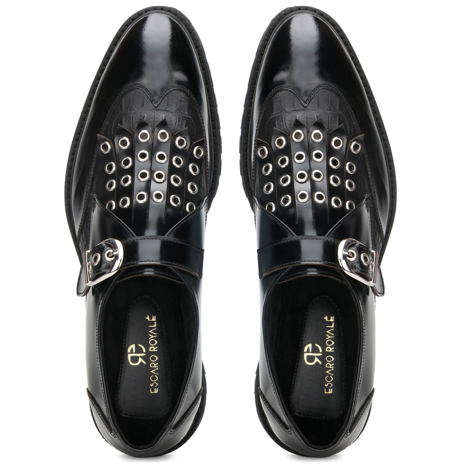 Oslo Riveted Kiltie Monks in Black
