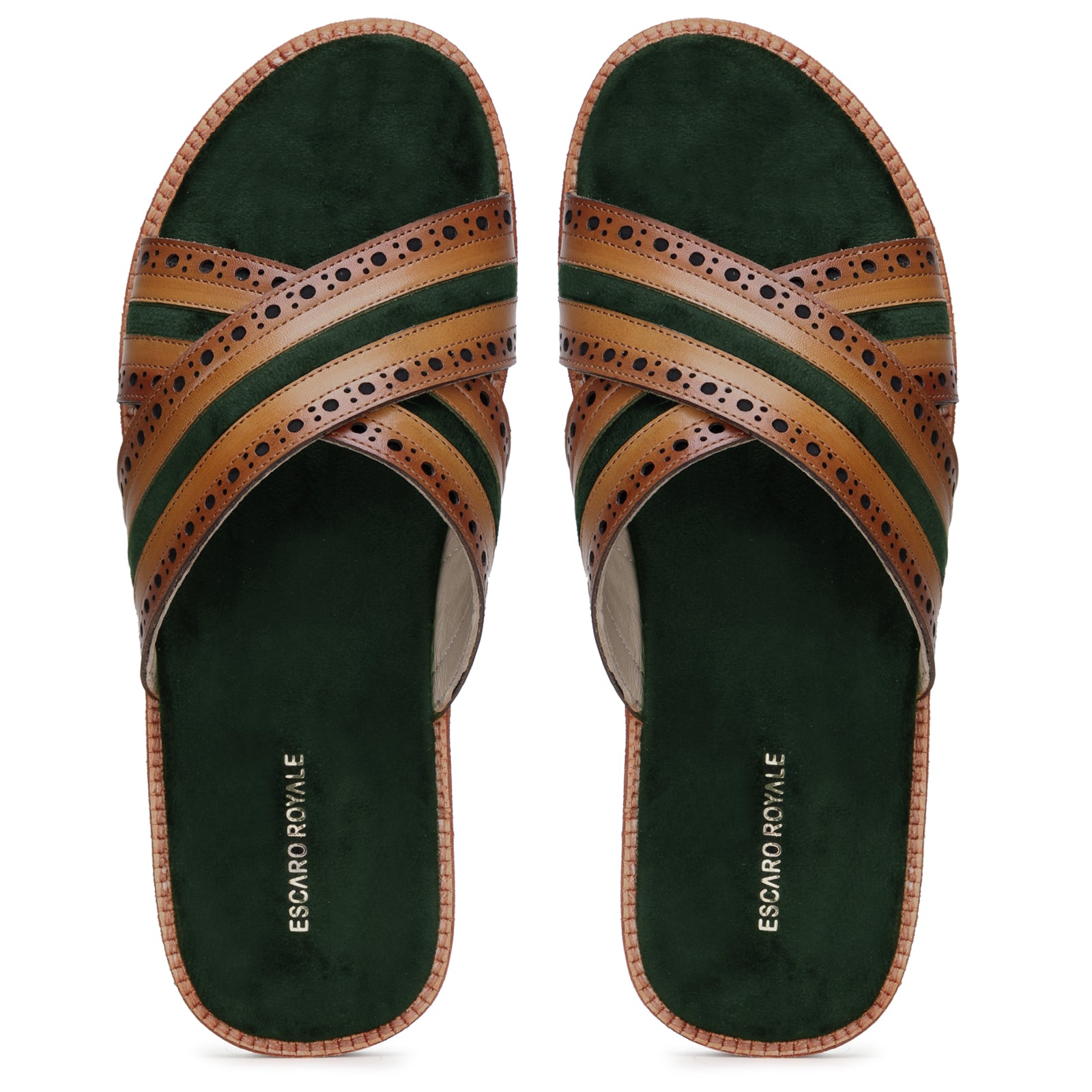 The Veneto Crossband Sliders in Tan-Green