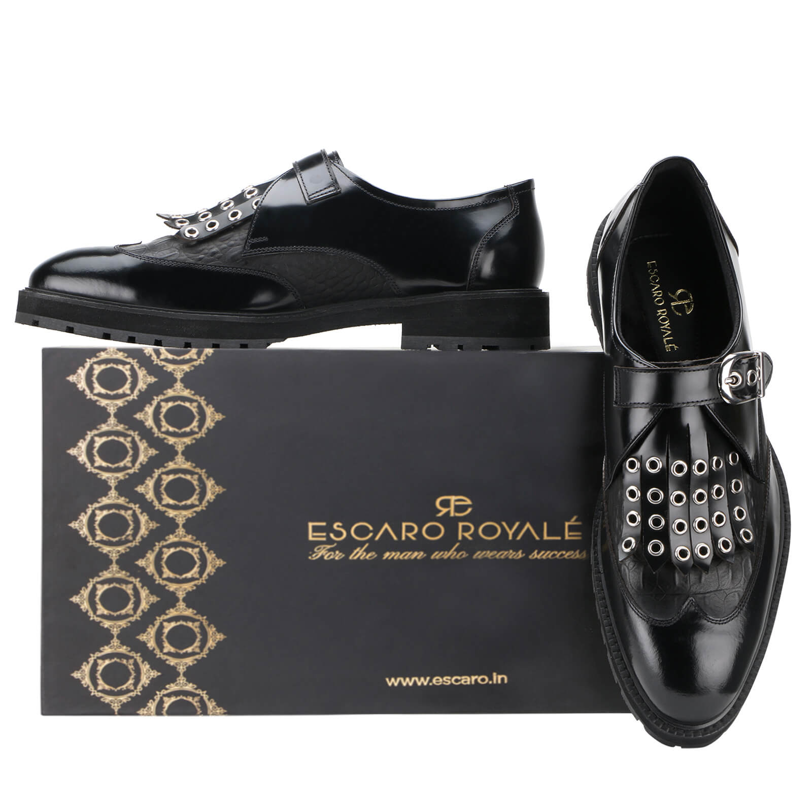 Oslo Riveted Kiltie Monks in Black