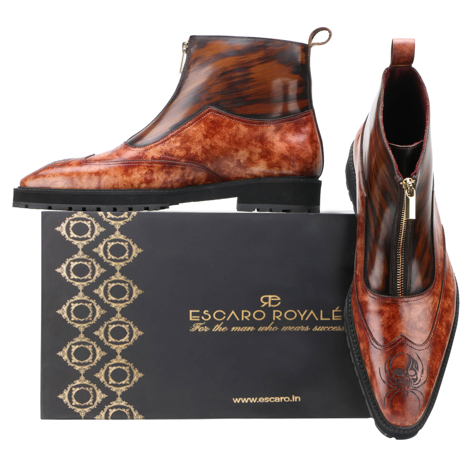 Onya Marble Zipper Boots in Cognac