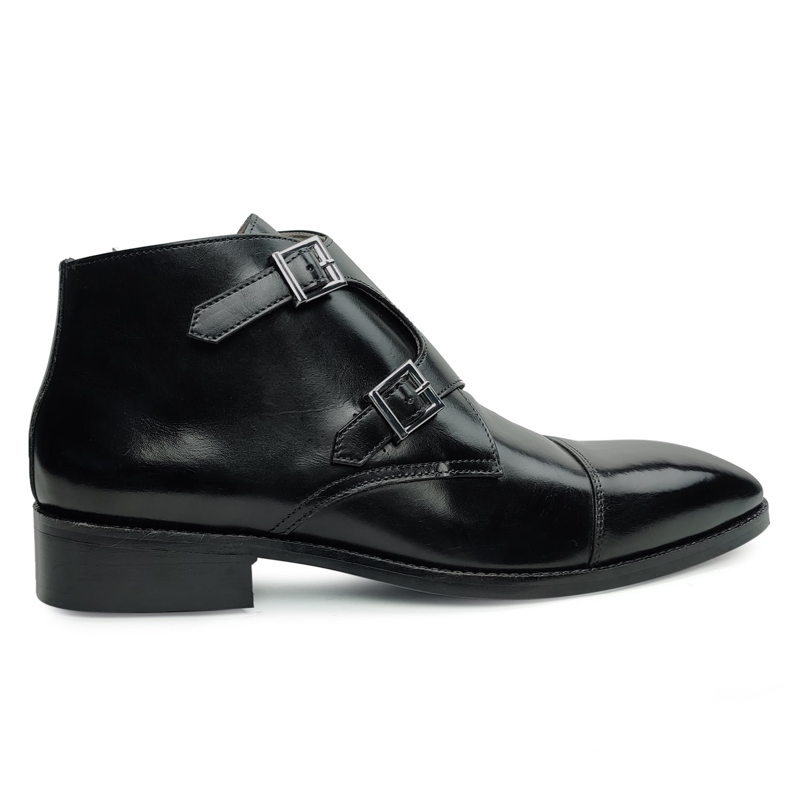 Bond Double Monk Captoe Boots in Black