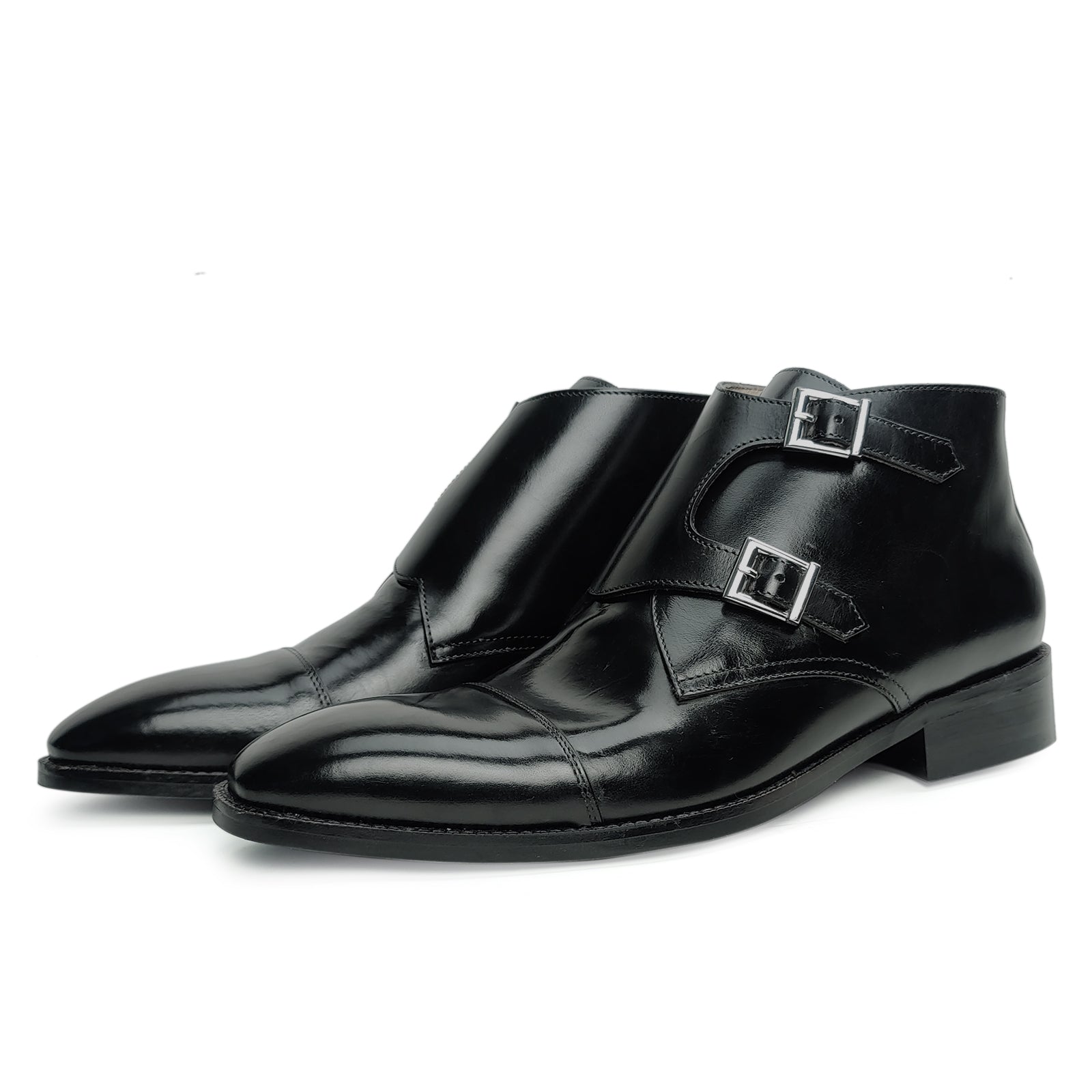 Bond Double Monk Captoe Boots in Black