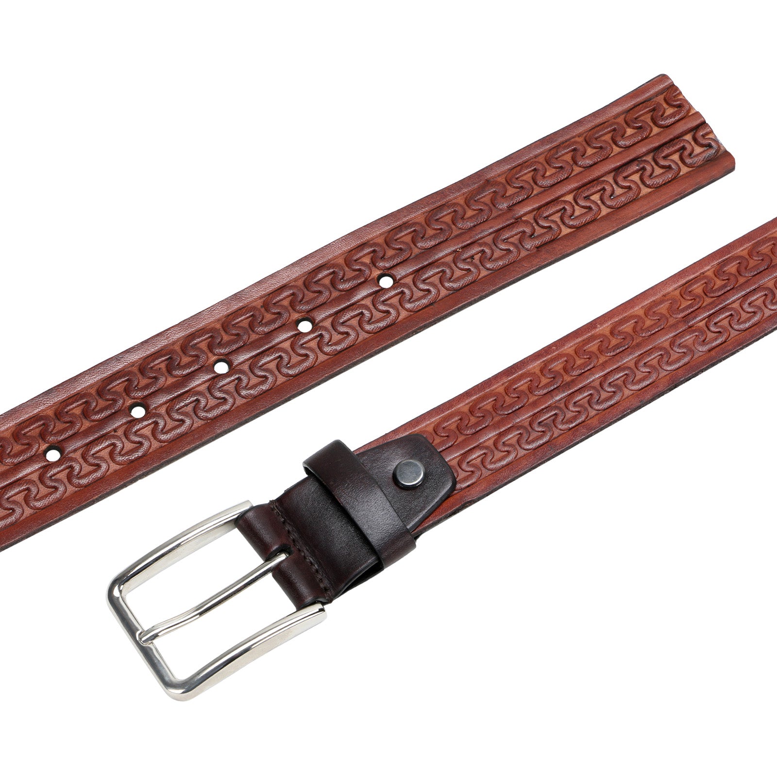 Christiano Hand Crafted Hand Tooled Leather Belt In Brown
