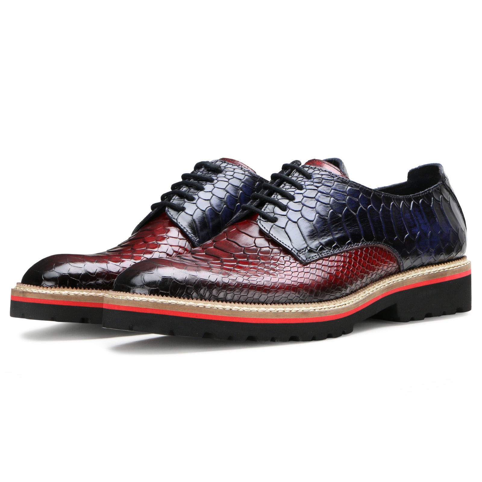 Napier Python-embossed Derby Shoes in Wine