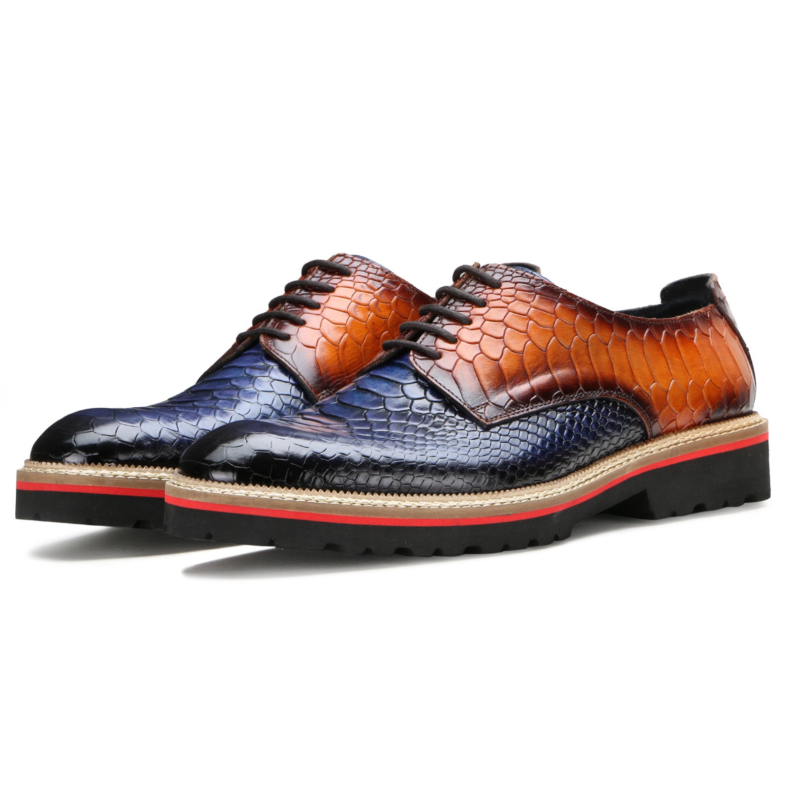 Napier Python-embossed Derby Shoes in Blue