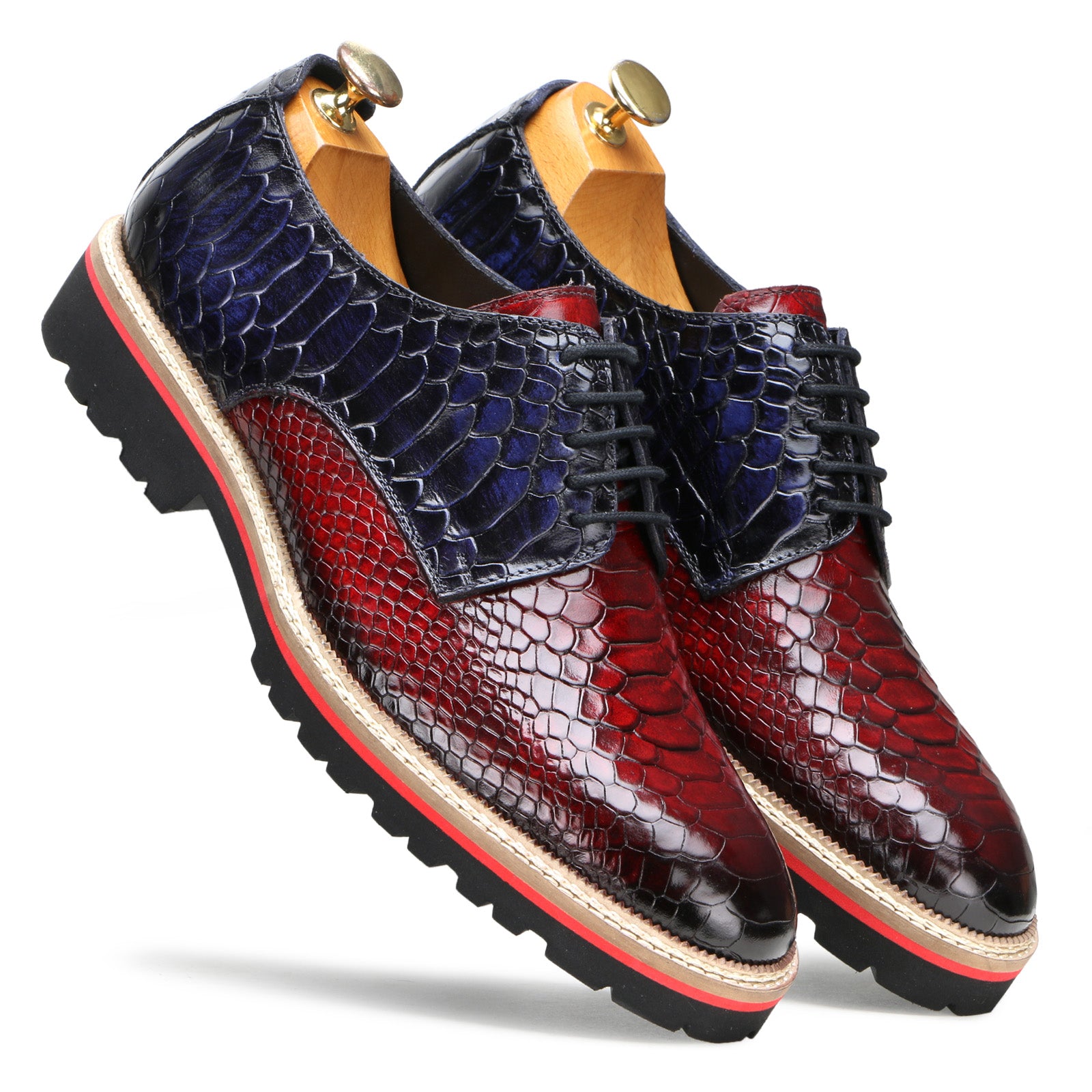 Napier Python-embossed Derby Shoes in Wine