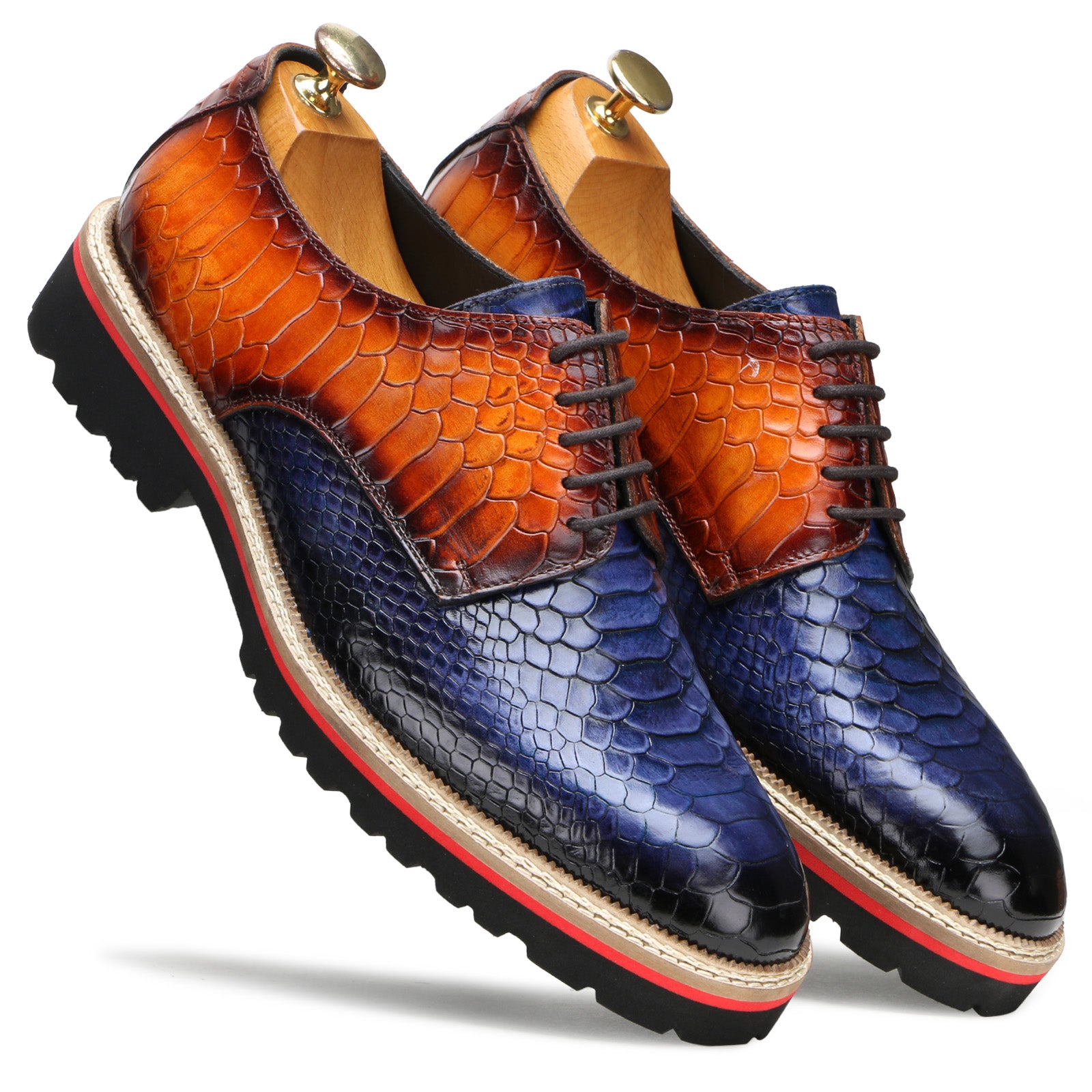 Napier Python-embossed Derby Shoes in Blue
