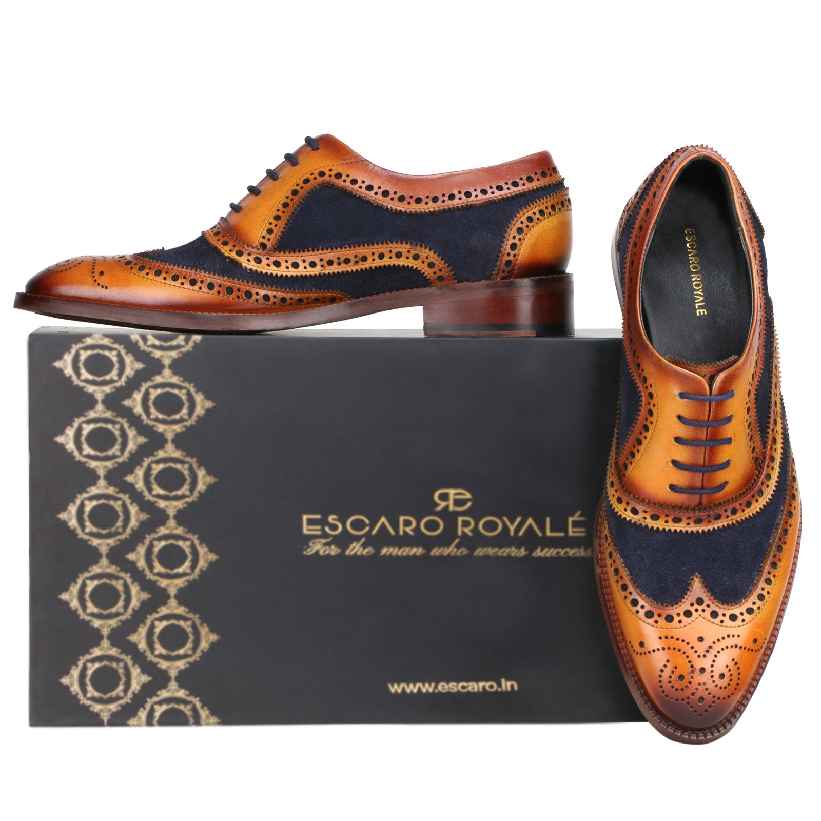 Tan-Blue Wingtip London Brogues