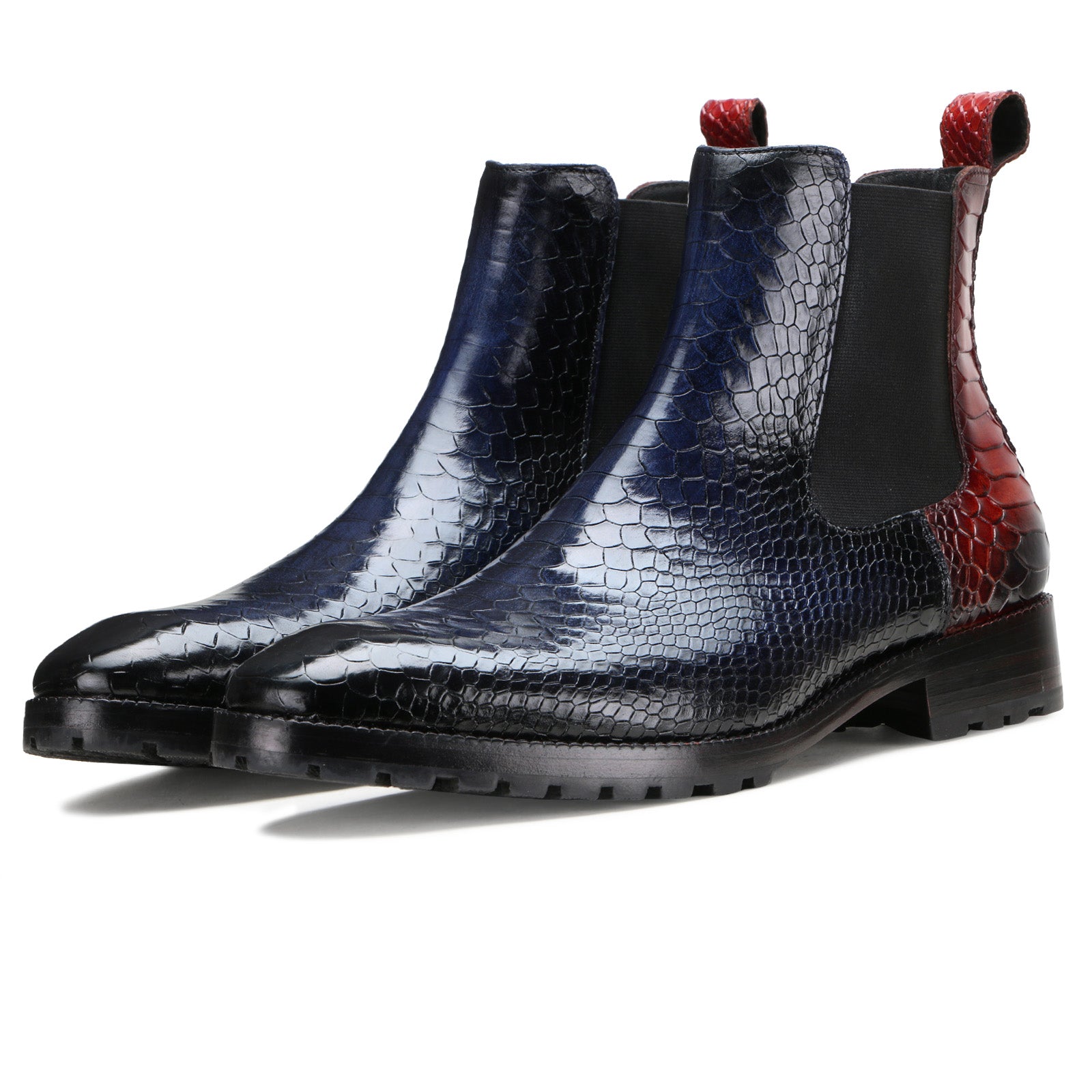 Goldbrow Embossed Chelsea Boots in Blue/Wine