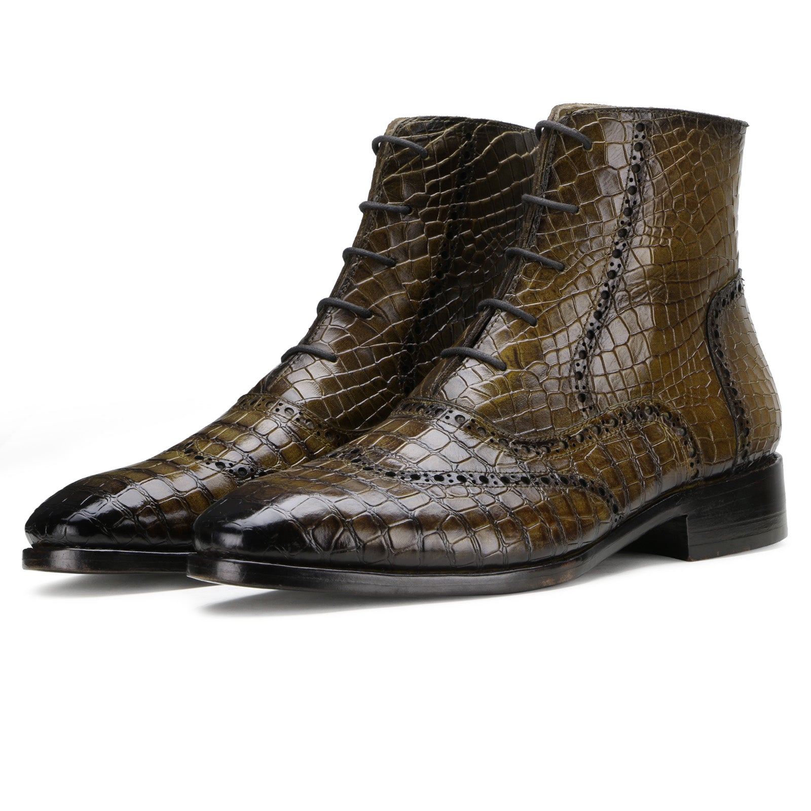 Marcus Goodyear-Welted Laceup Boots in Olive