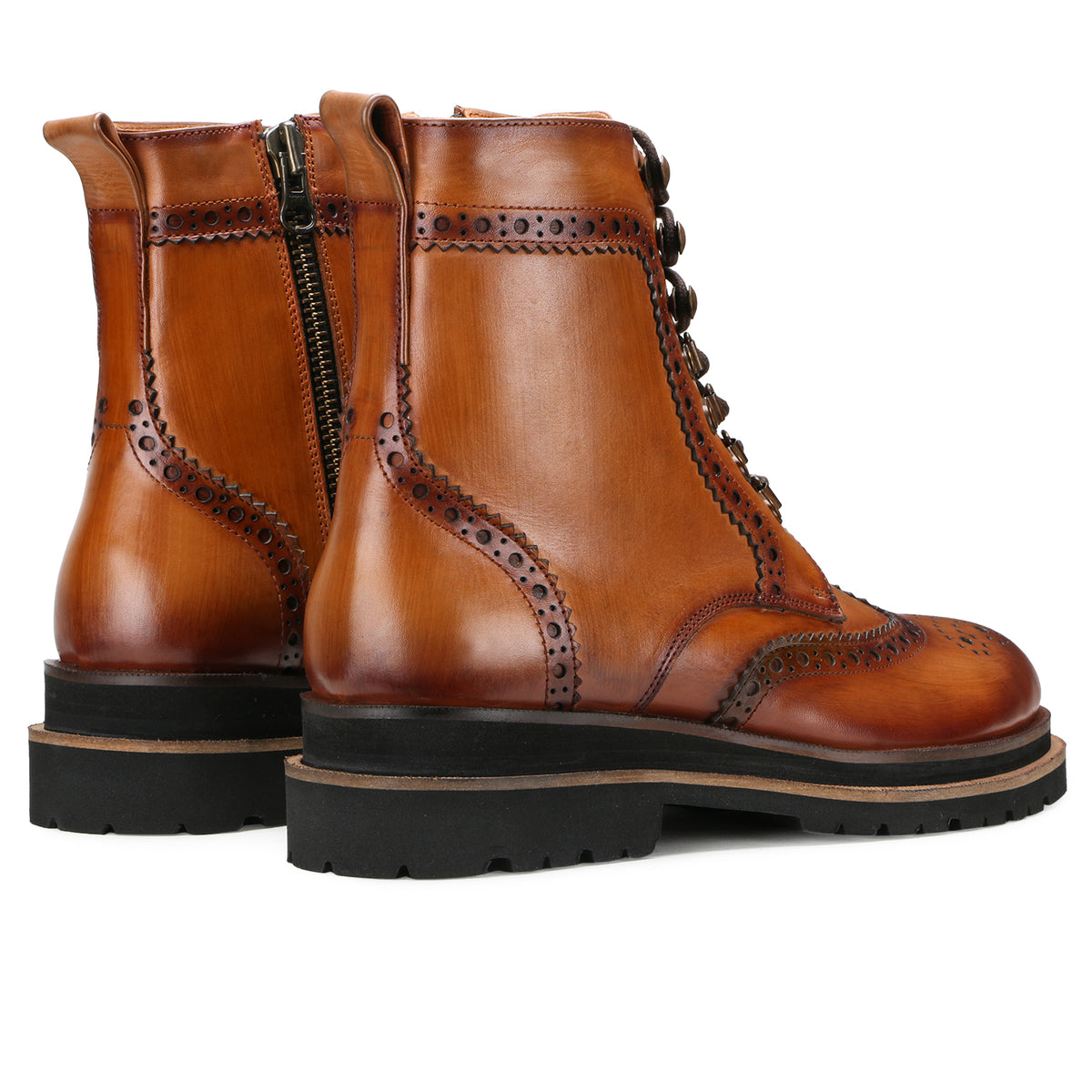 Edward Zipper+Laceup Brogue Boots in Cognac Tan - men's leather shoes, view 5