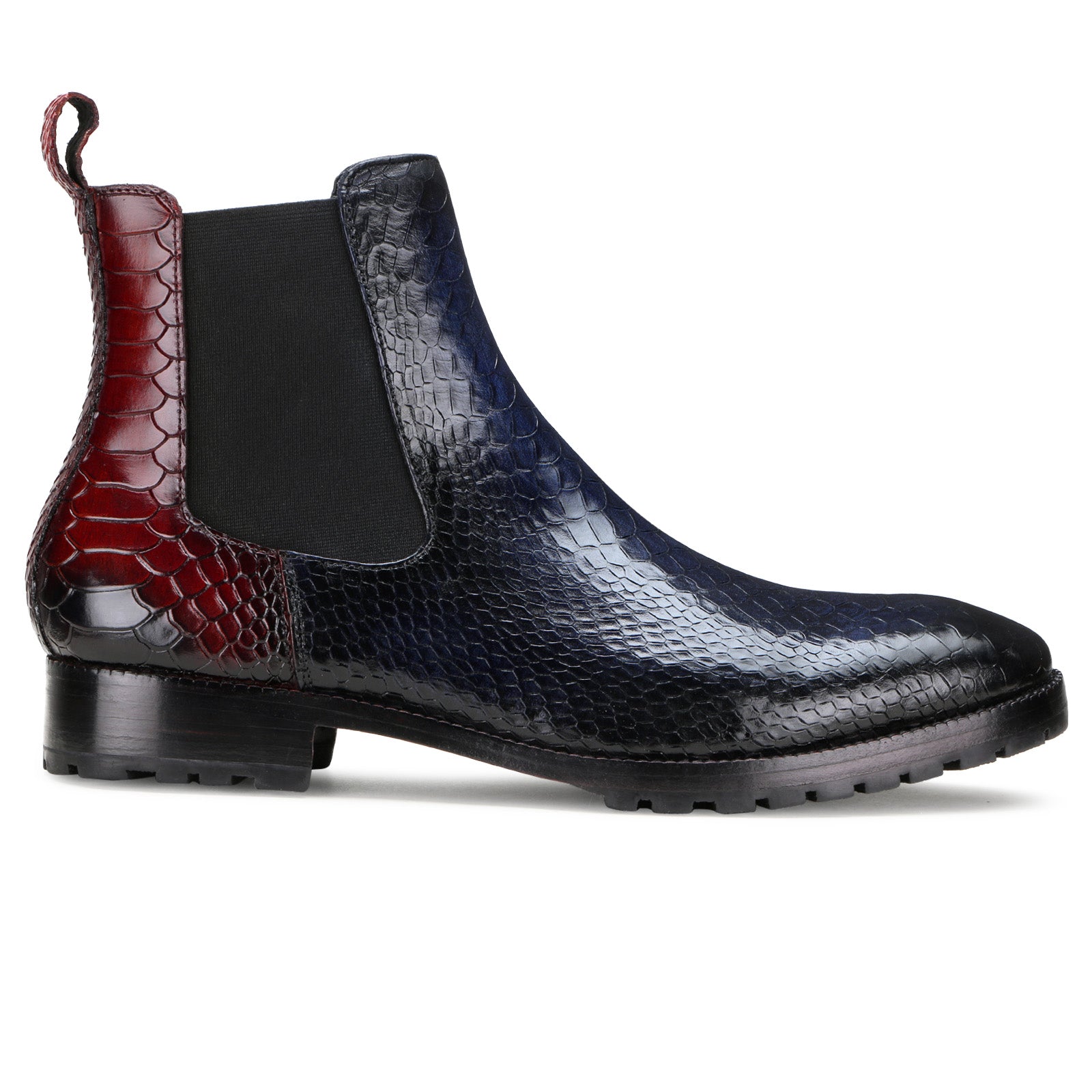 Goldbrow Embossed Chelsea Boots in Blue/Wine