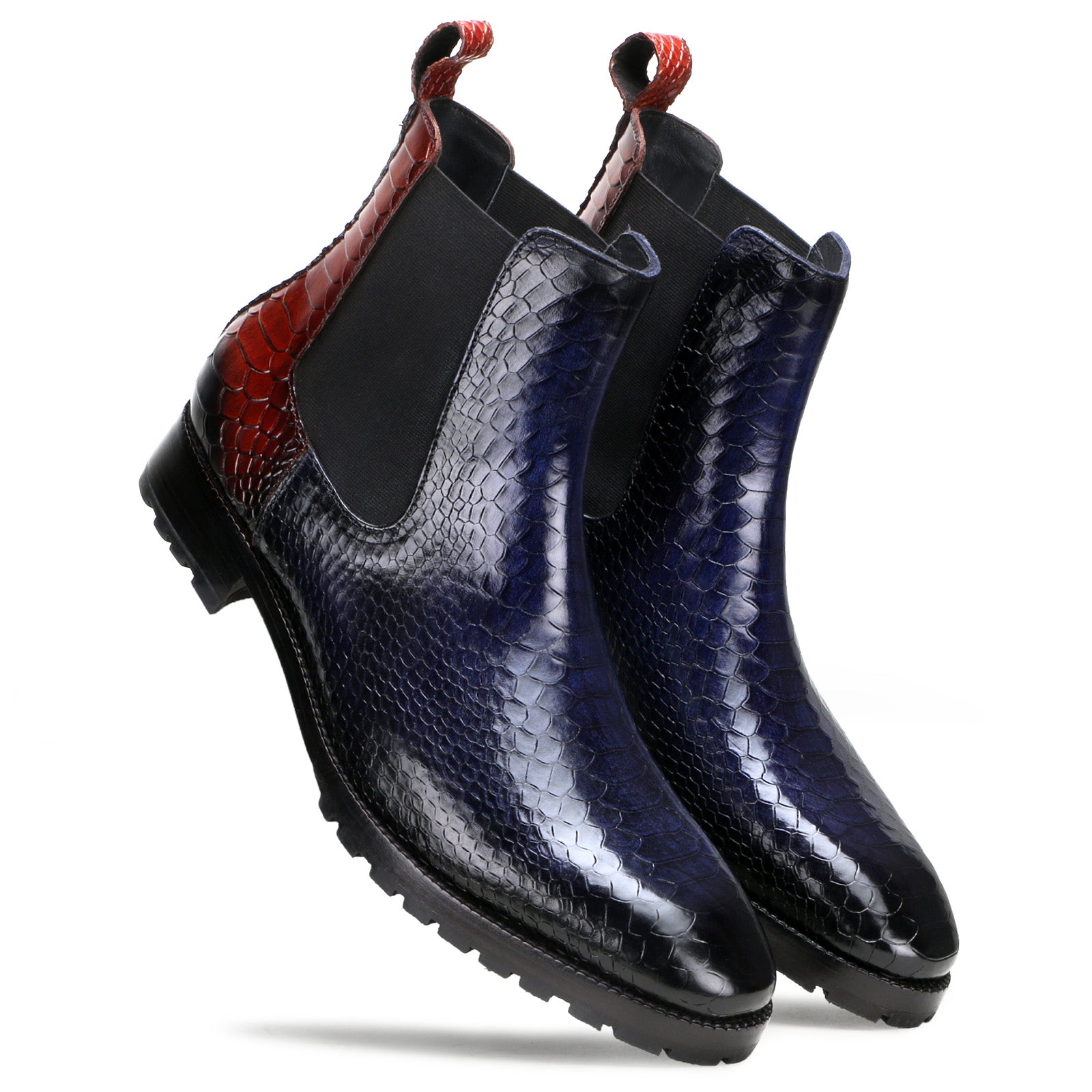 Goldbrow Embossed Chelsea Boots in Blue/Wine