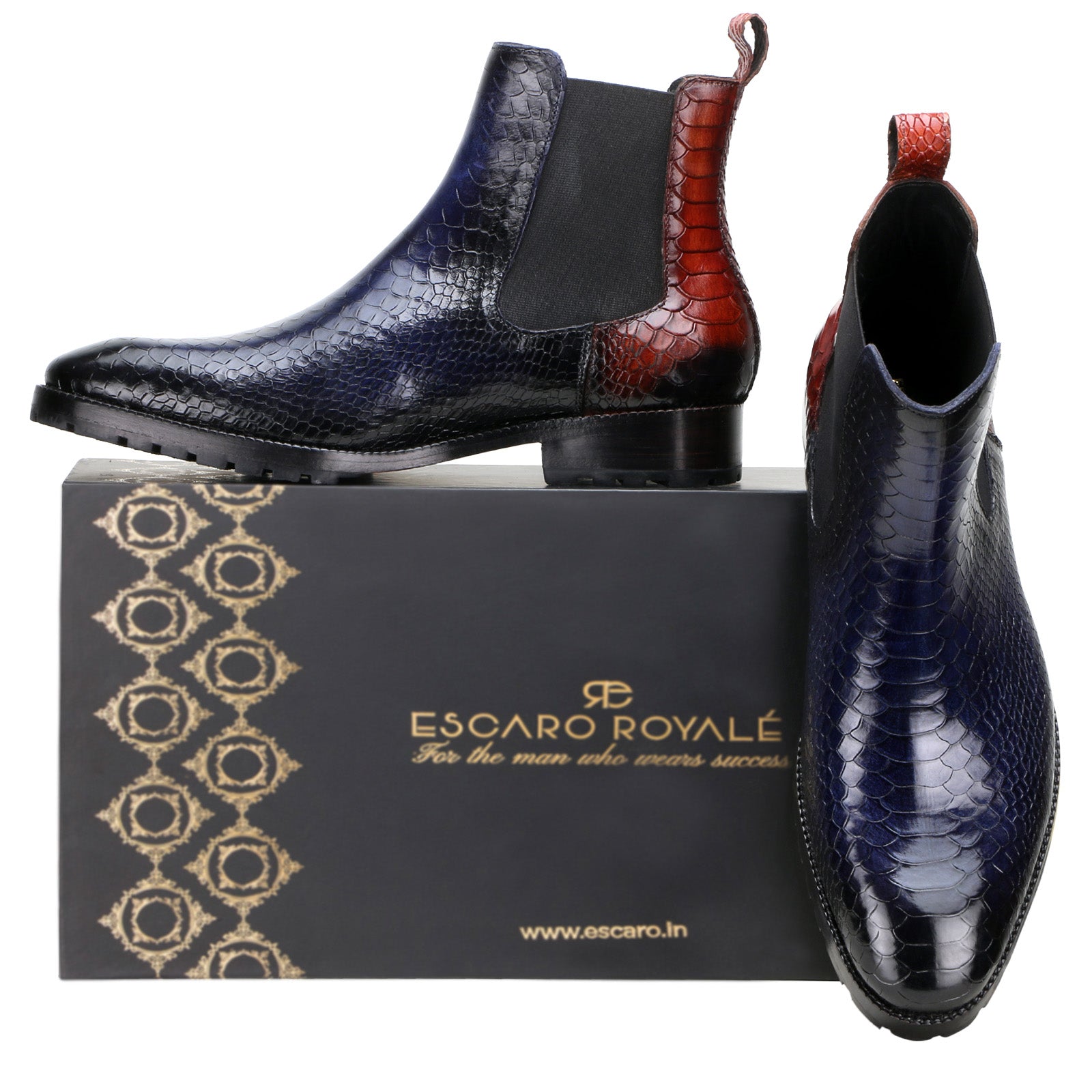 Goldbrow Embossed Chelsea Boots in Blue/Wine