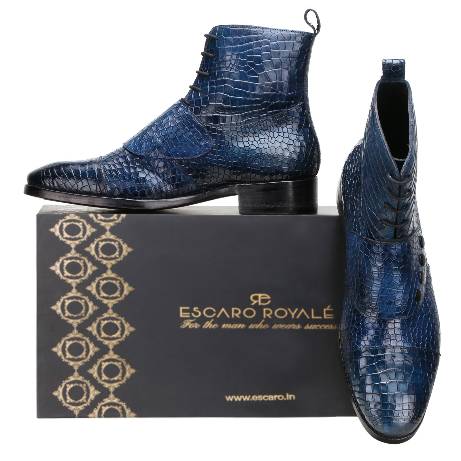 Escaro Royale Goodyear Welted Francis Knight Boots in Blue