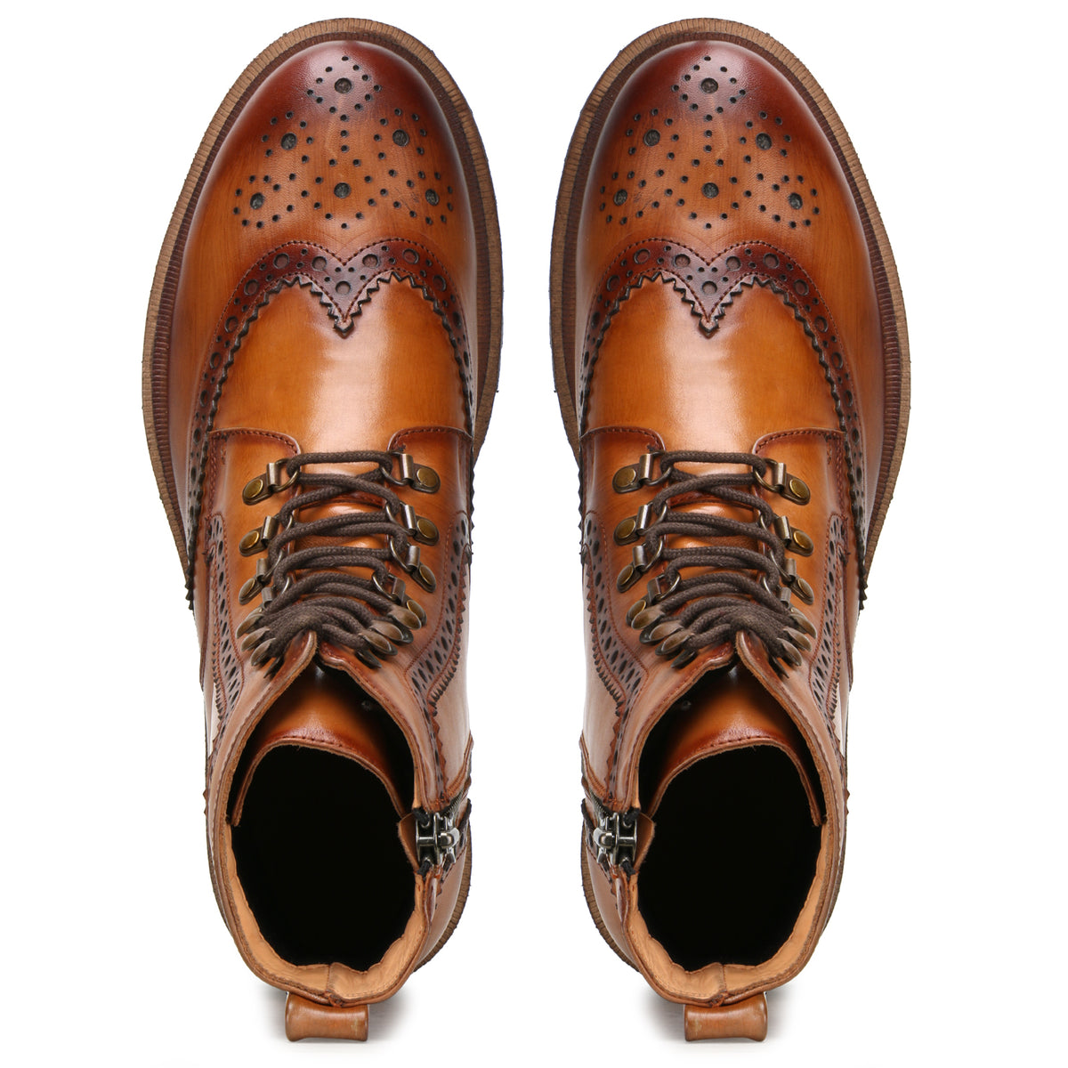 Edward Zipper+Laceup Brogue Boots in Cognac Tan - men's leather shoes, view 6