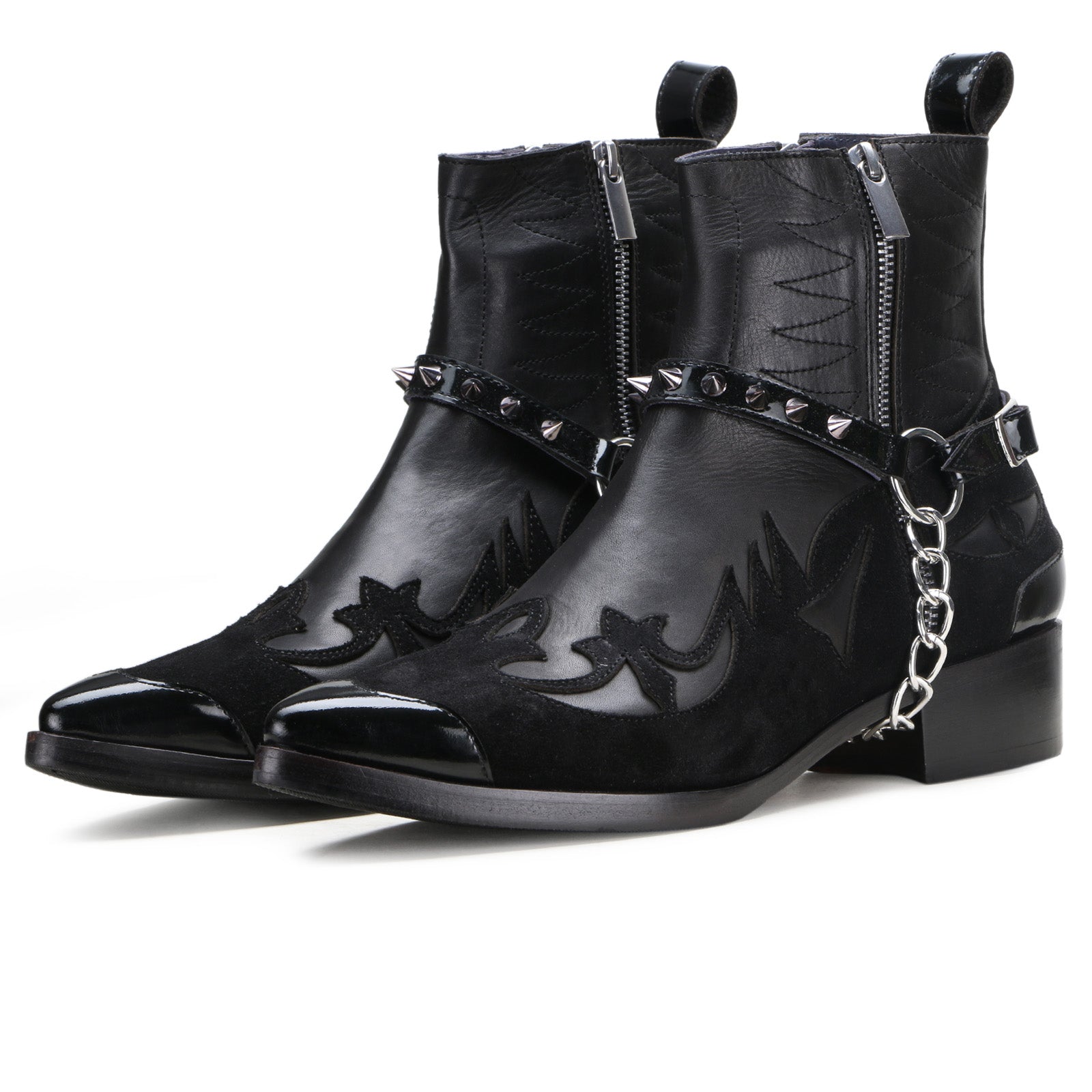 Valdar Black Cowboy Boots with Zipper and Cuban Heels
