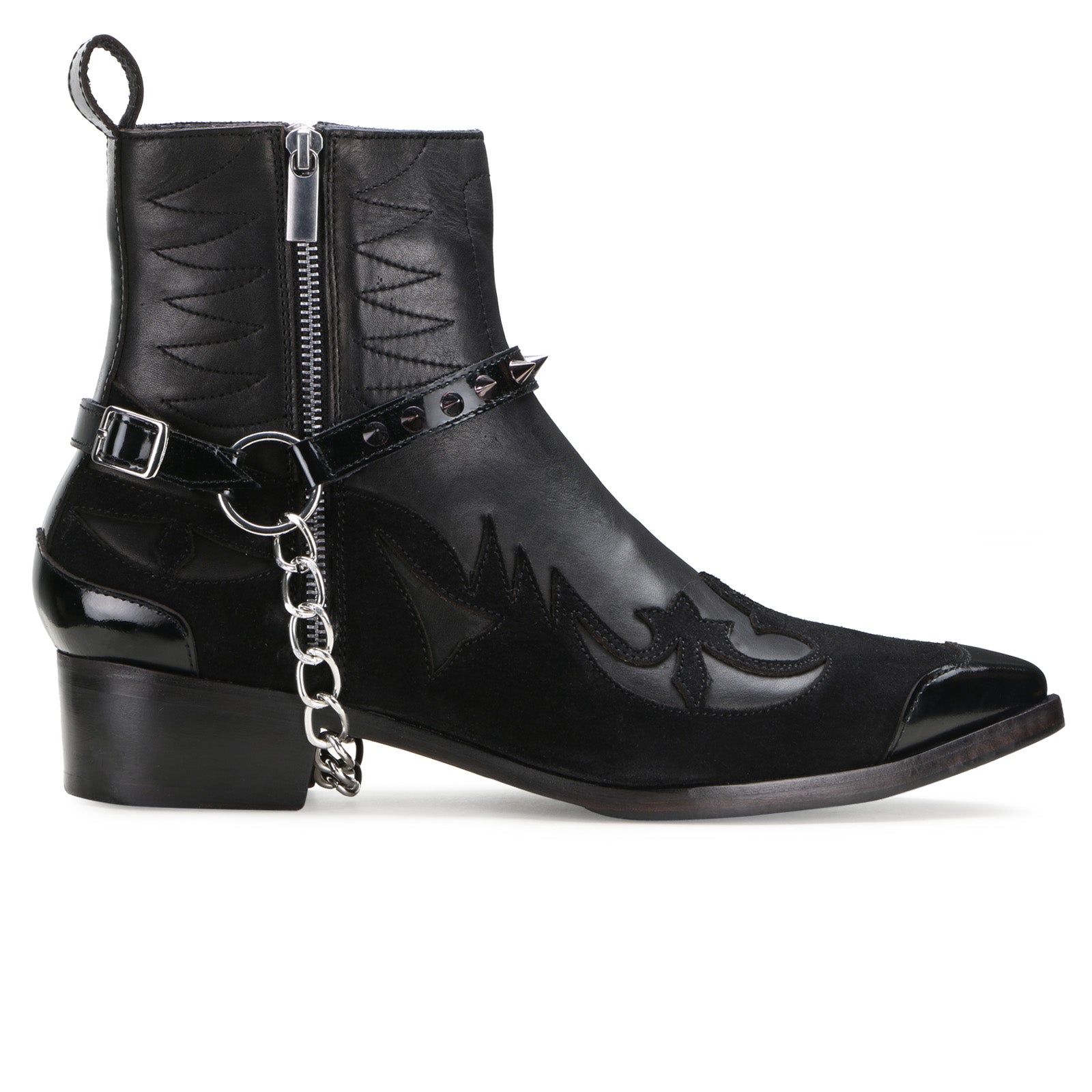 Valdar Black Cowboy Boots with Zipper and Cuban Heels