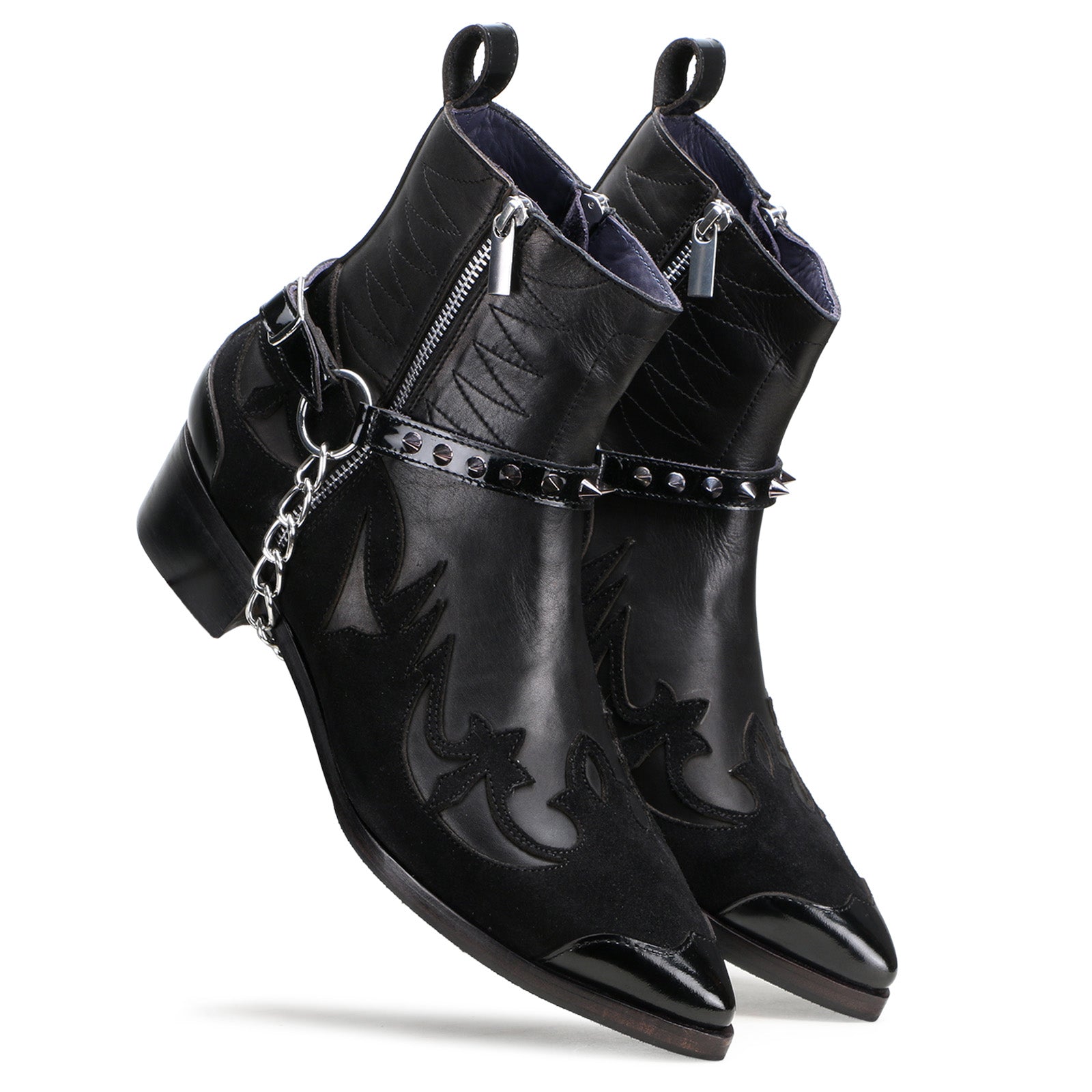 Valdar Black Cowboy Boots with Zipper and Cuban Heels