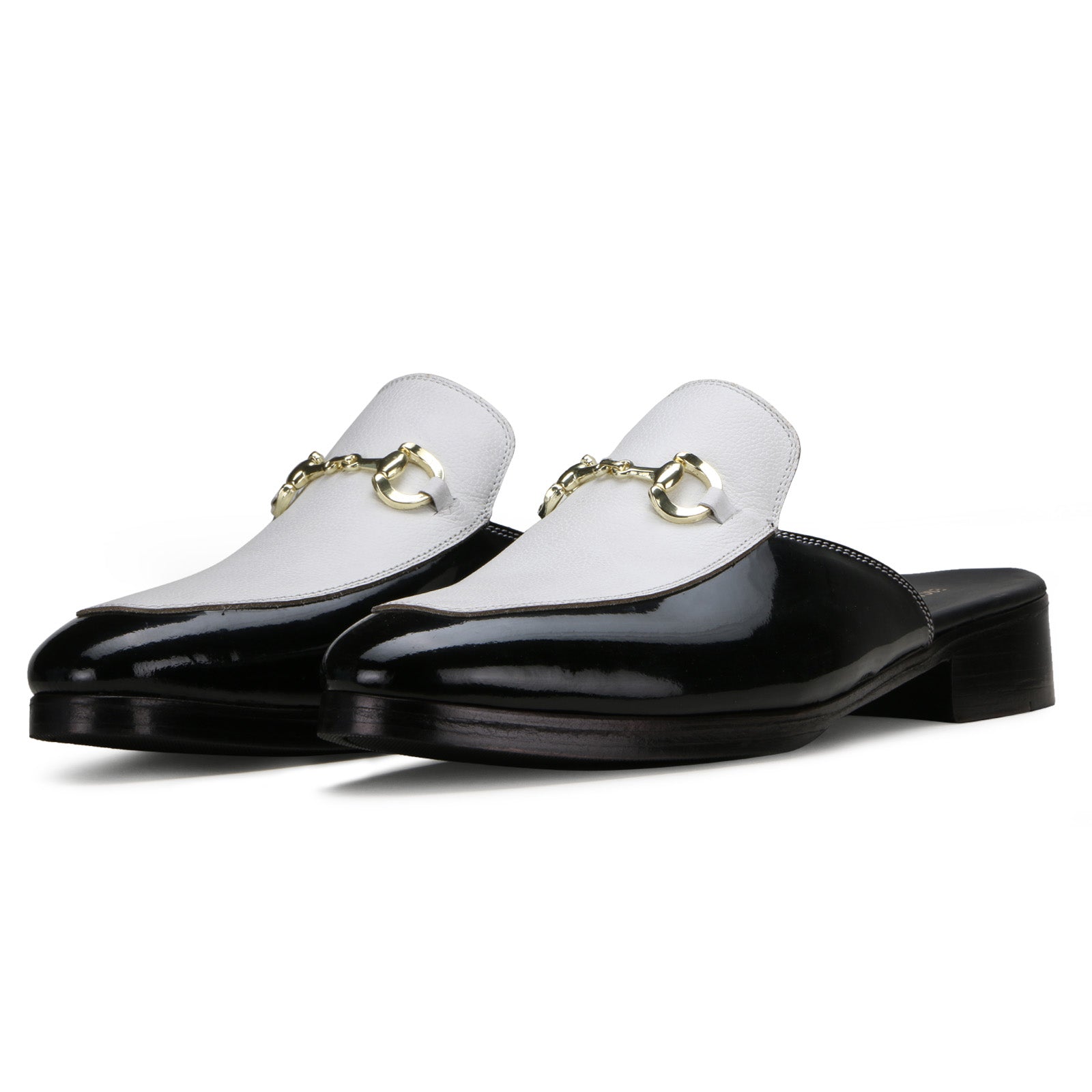 Wilt Horsebit Mule Slippers in Black-White