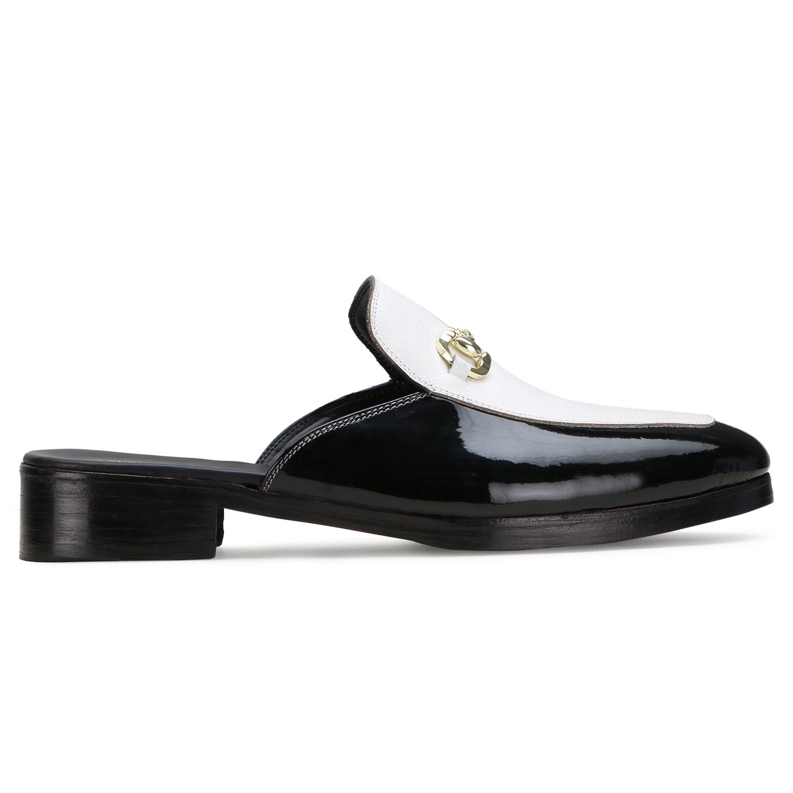 Wilt Horsebit Mule Slippers in Black-White