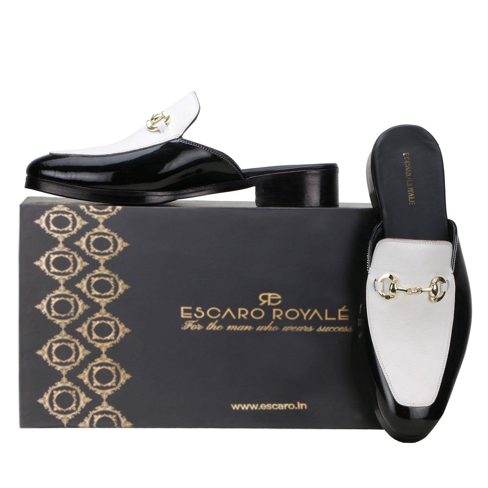 Wilt Horsebit Mule Slippers in Black-White