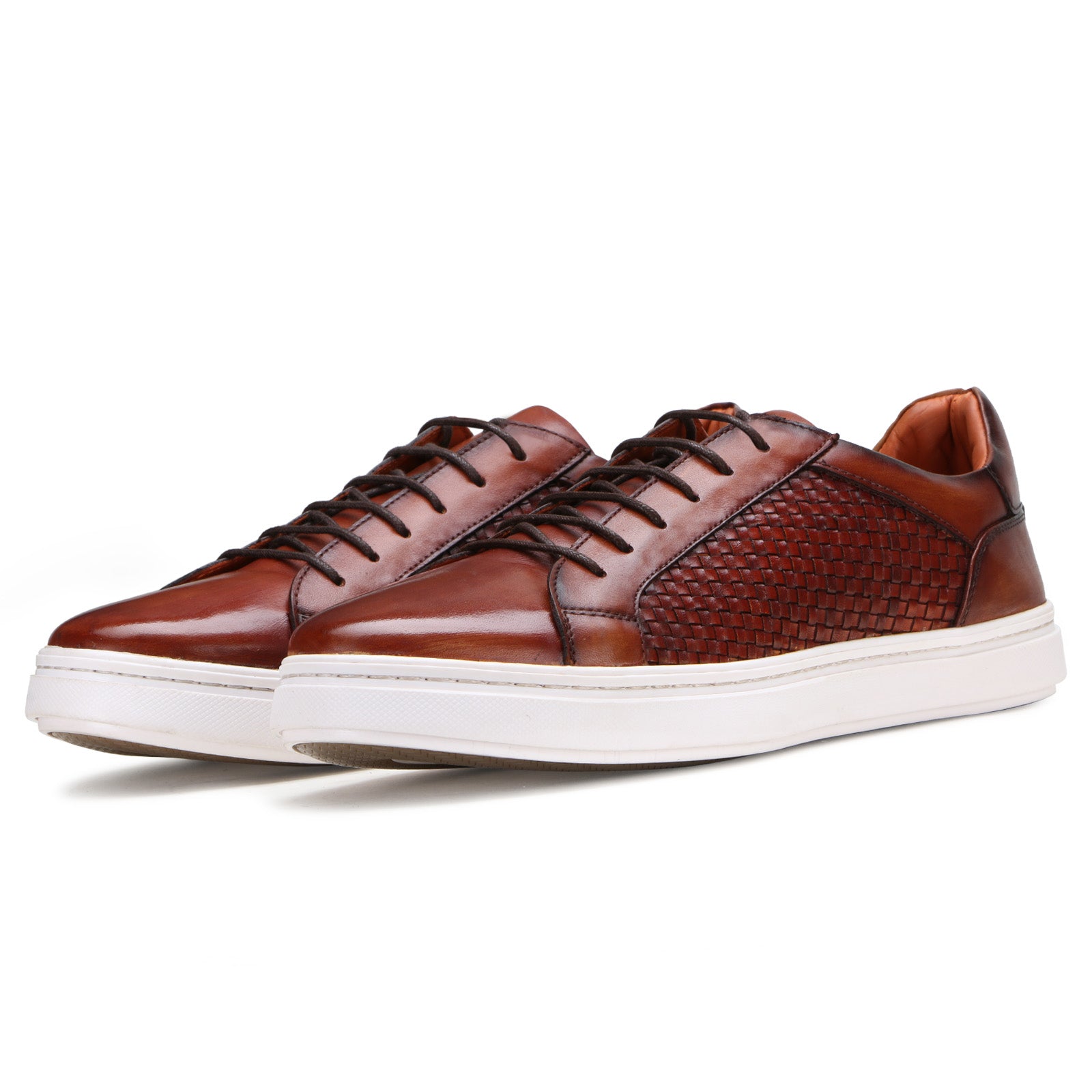 Malone Weaved Sneakers in Cognac/ Tan