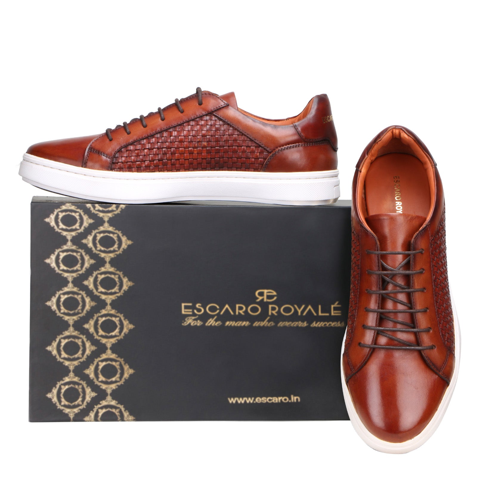 Malone Weaved Sneakers in Cognac/ Tan