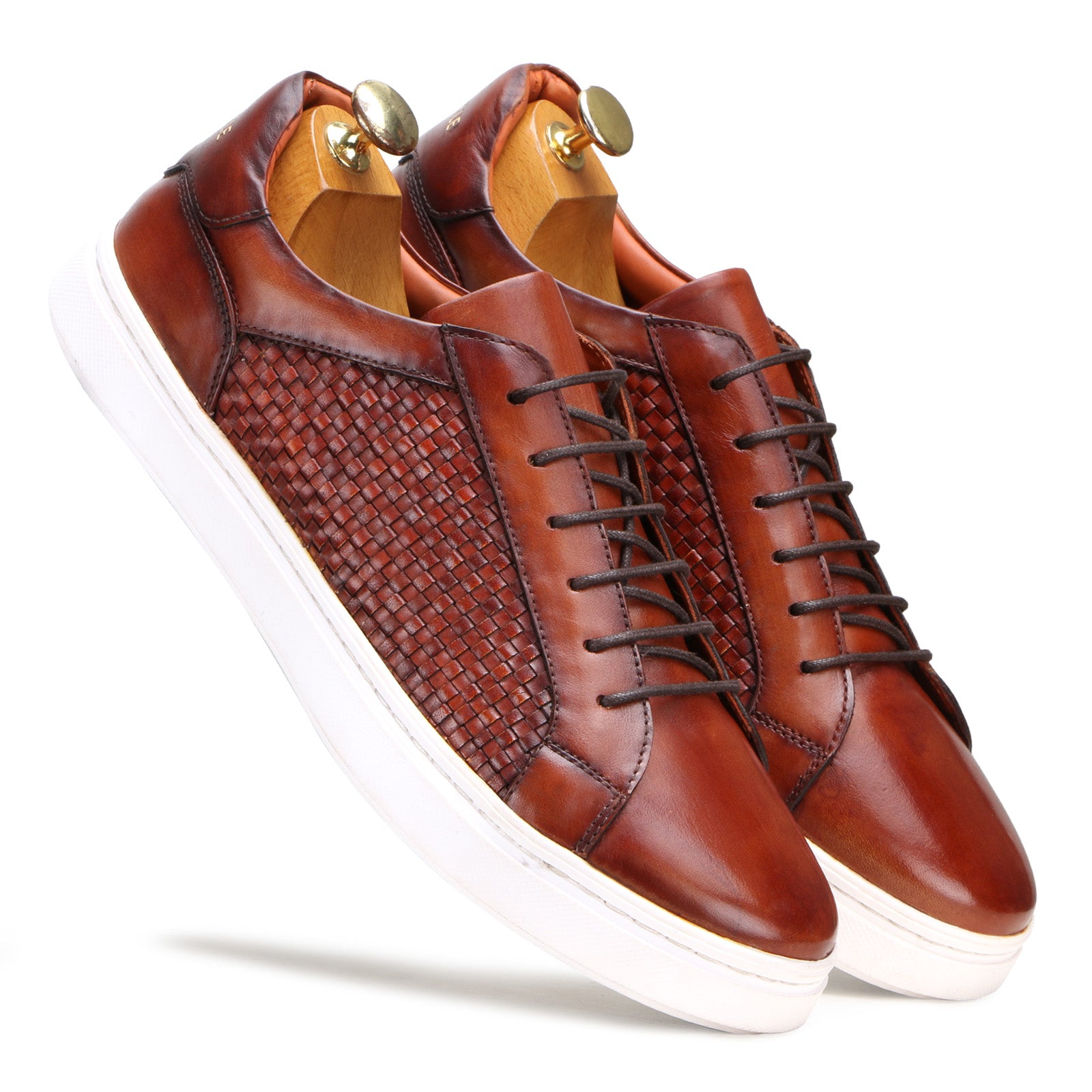 Malone Weaved Sneakers in Cognac/ Tan