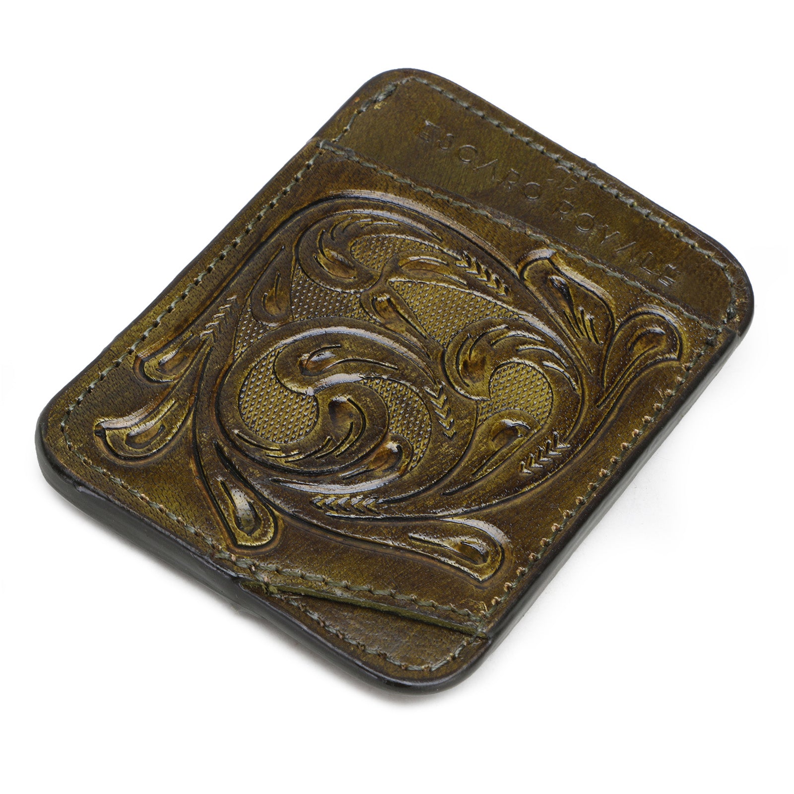 The ATHENS Hand-Tooled Leather Cash Card Holder in Blue
