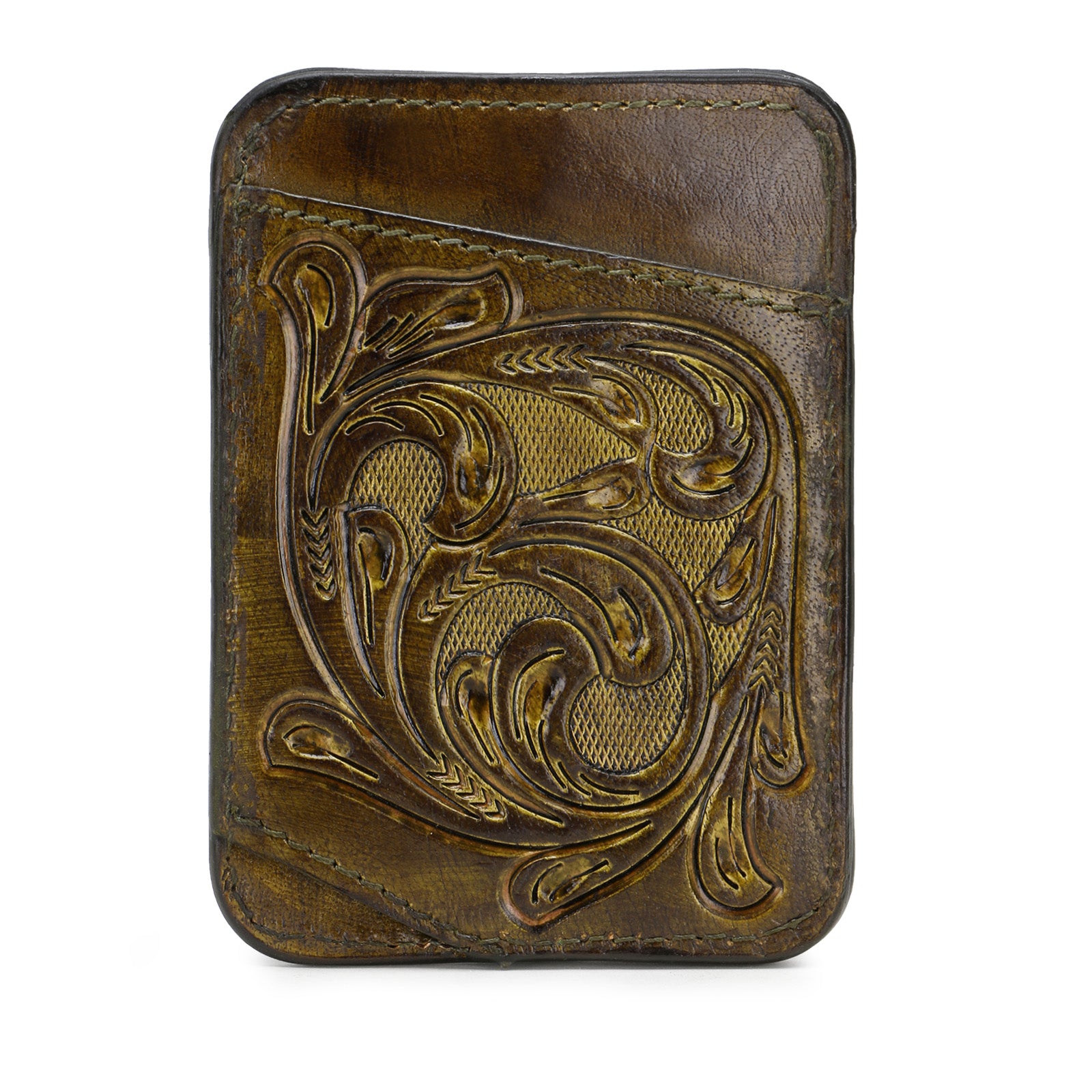 The ATHENS Hand-Tooled Leather Cash Card Holder in Blue