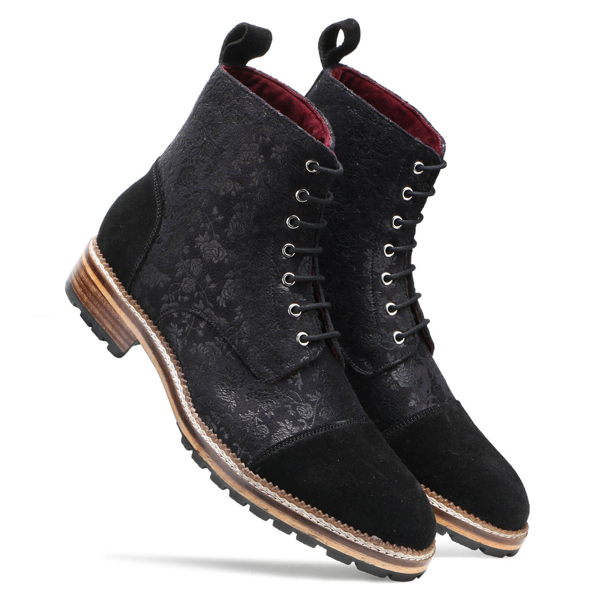 Jose Printed Laceup Boots - Black With Suede / sale
