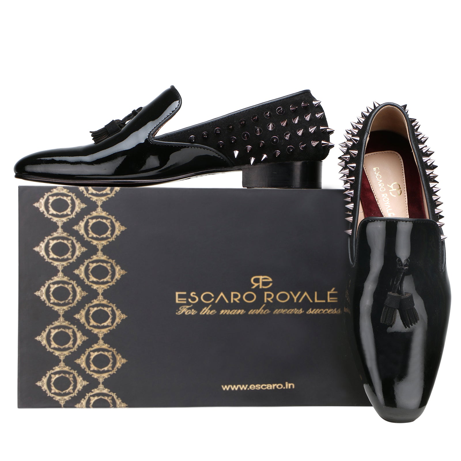 Escaro Royale Fring Black Studded Loafers for Men