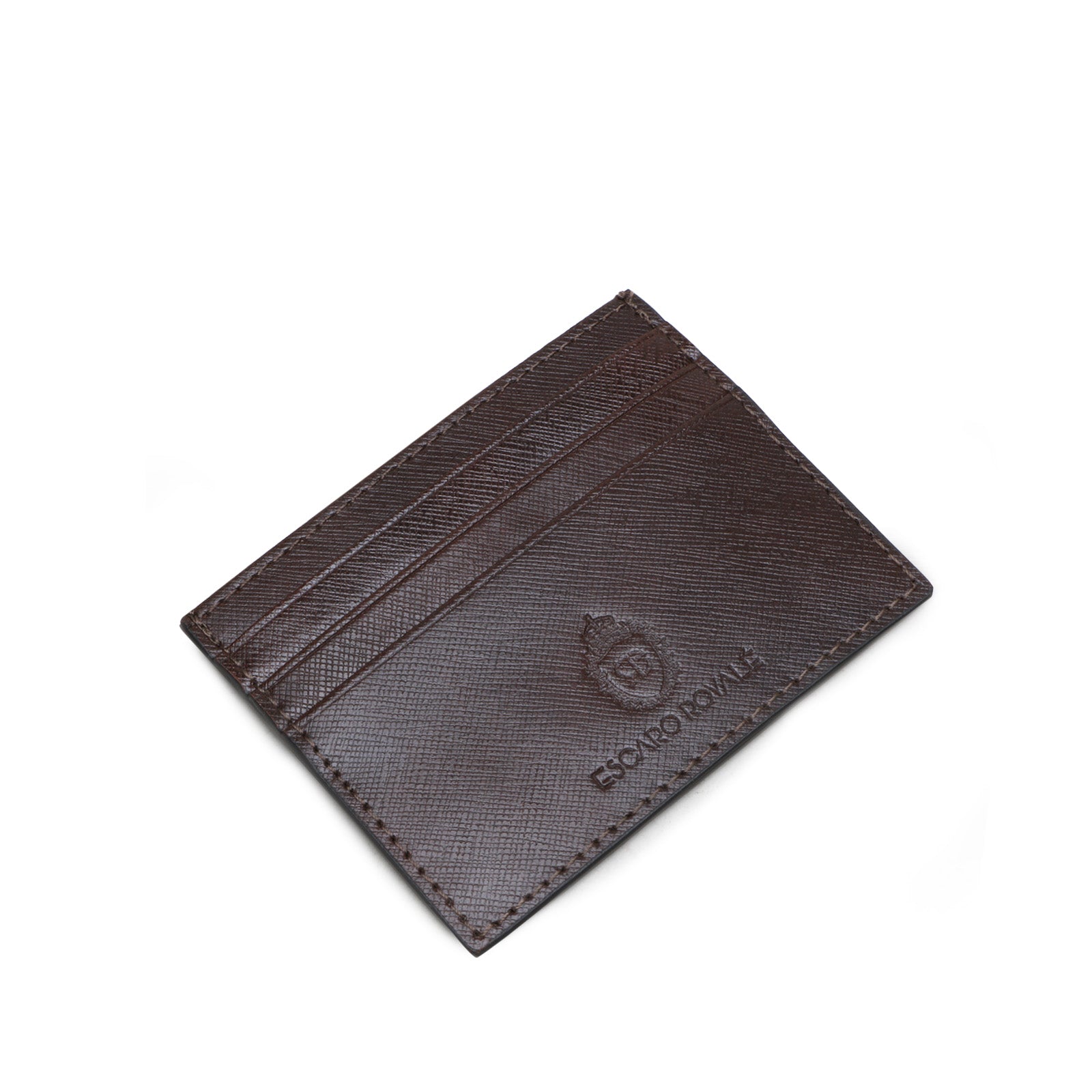 Brown Leather Men Basket Weave Design Luxury Card Holder