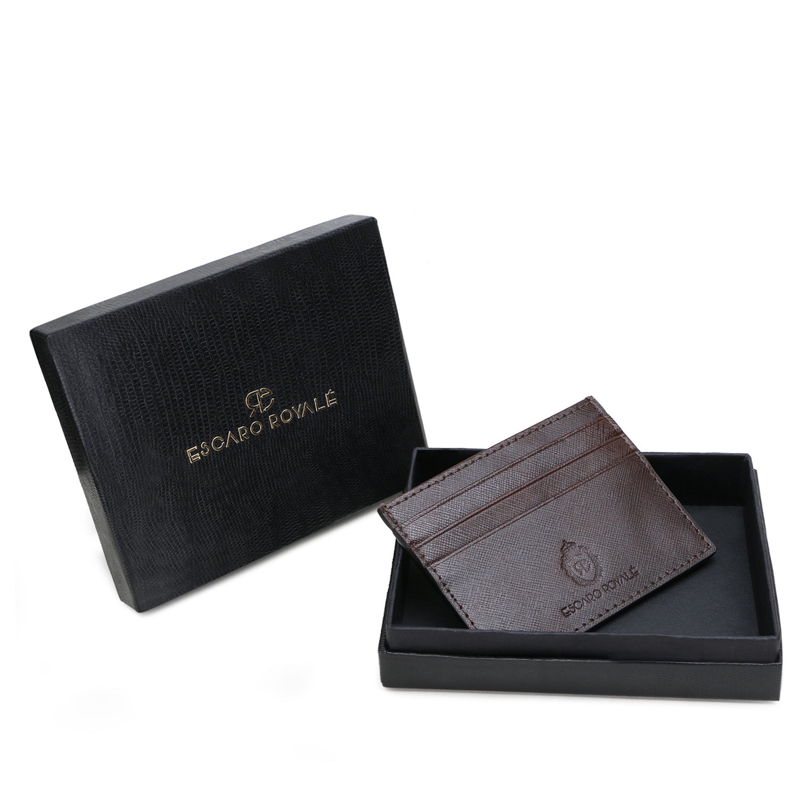 Brown Leather Men Basket Weave Design Luxury Card Holder