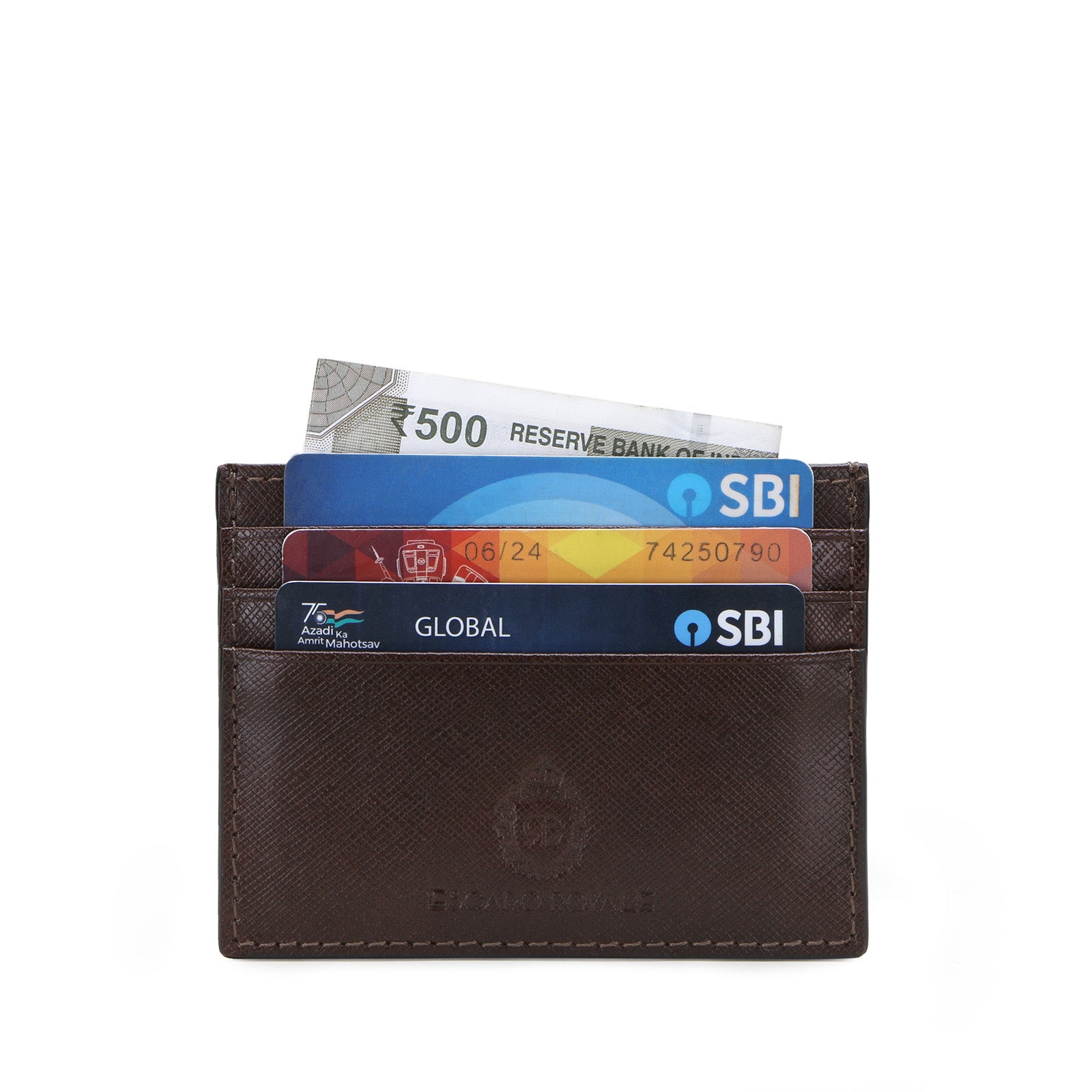 Brown Leather Men Basket Weave Design Luxury Card Holder