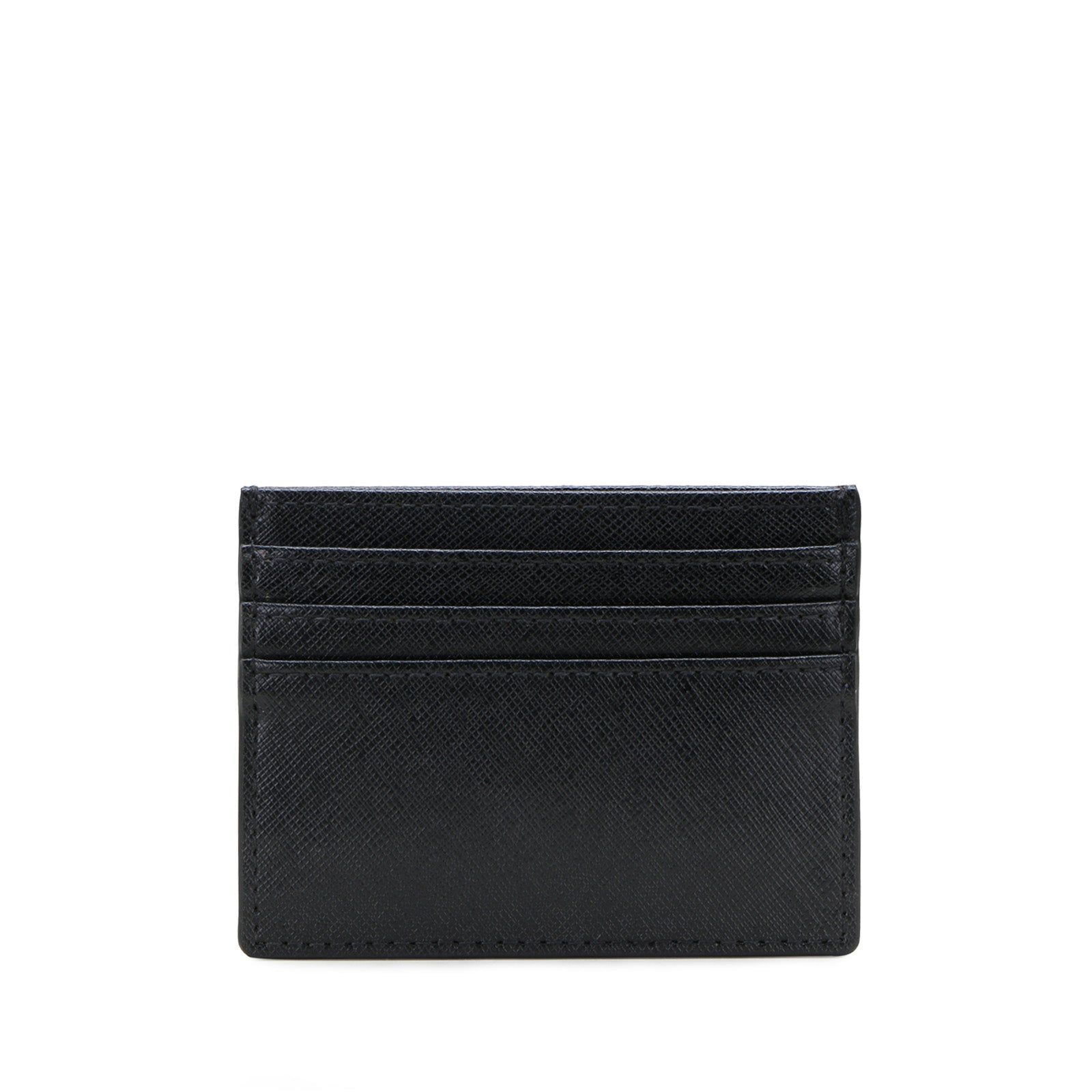 Black Leather Men Basket Weave Design Luxury Card Holder