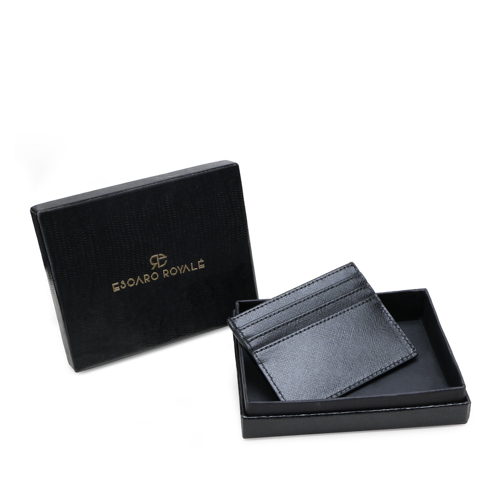 Black Leather Men Basket Weave Design Luxury Card Holder