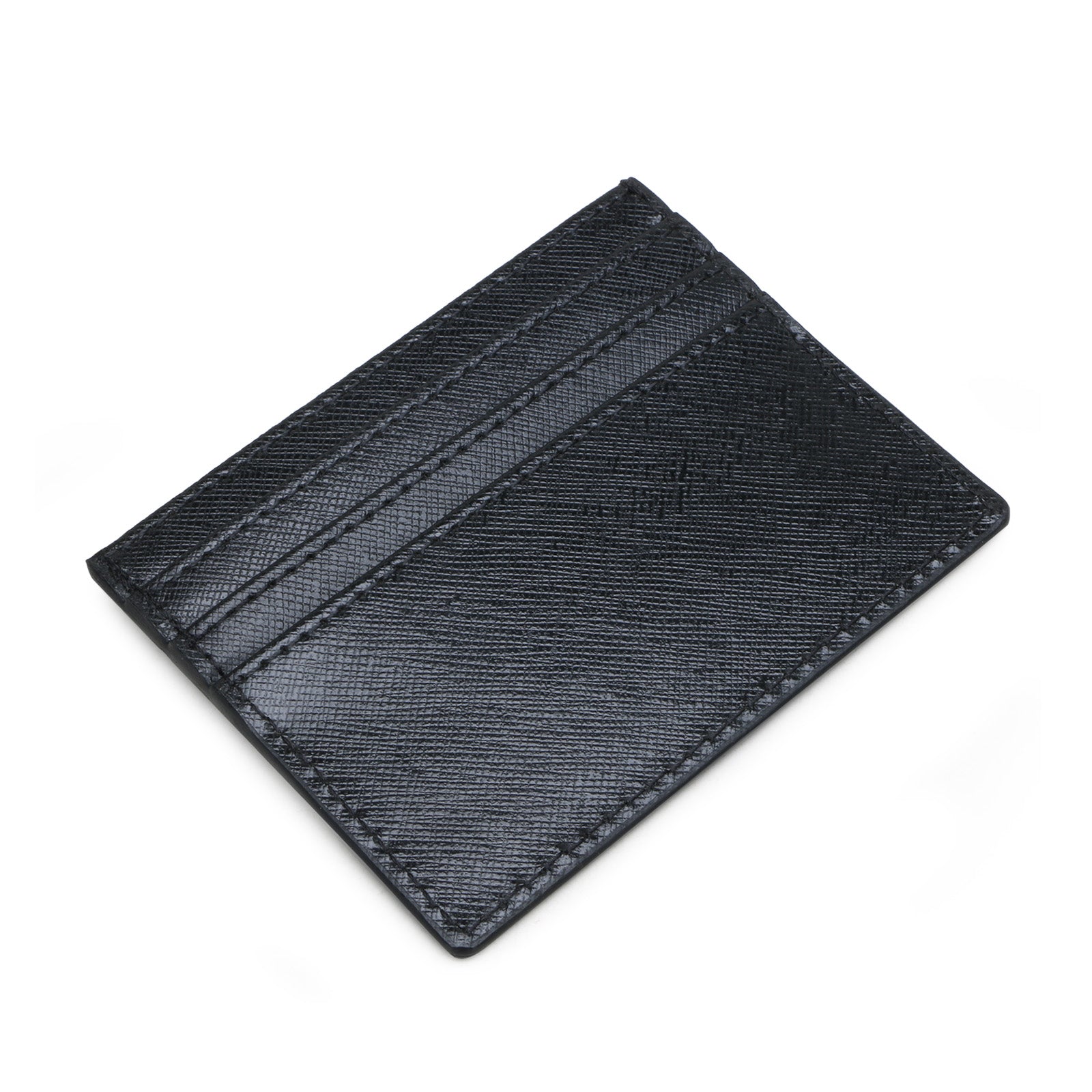 Black Leather Men Basket Weave Design Luxury Card Holder